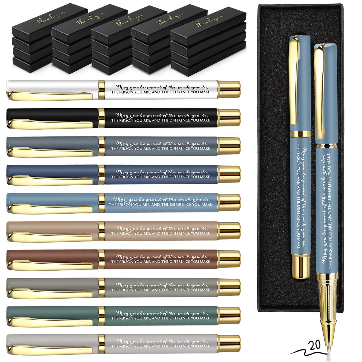 PerKoop 20 Sets Thank You Gifts Bulk Inspirational Ballpoint Pen with Box