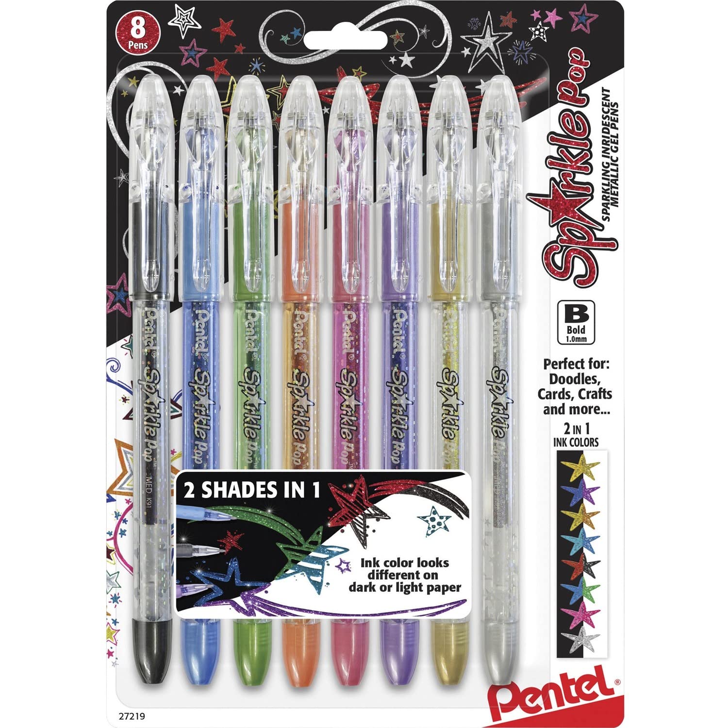 Pentel Sparkle Pop Metallic Gel Pen, (1.0mm) Bold Line, Assorted Colors, Pack of 8 (K91BP8M)