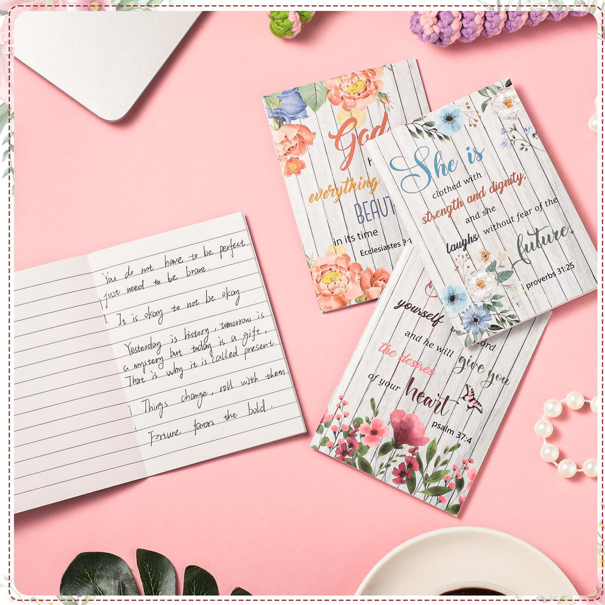BESARME 24 Pack Floral Small Pocket Notebook, Christian Gifts Prayer Journal for Women Bible Quote