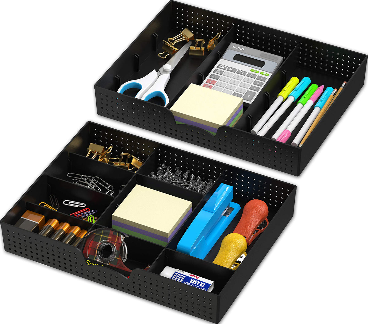 Simple Houseware Drawer Organizer Tray, 9 Compartments, 2-Pack, Black