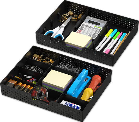 Simple Houseware Drawer Organizer Tray, 9 Compartments, 2-Pack, Black