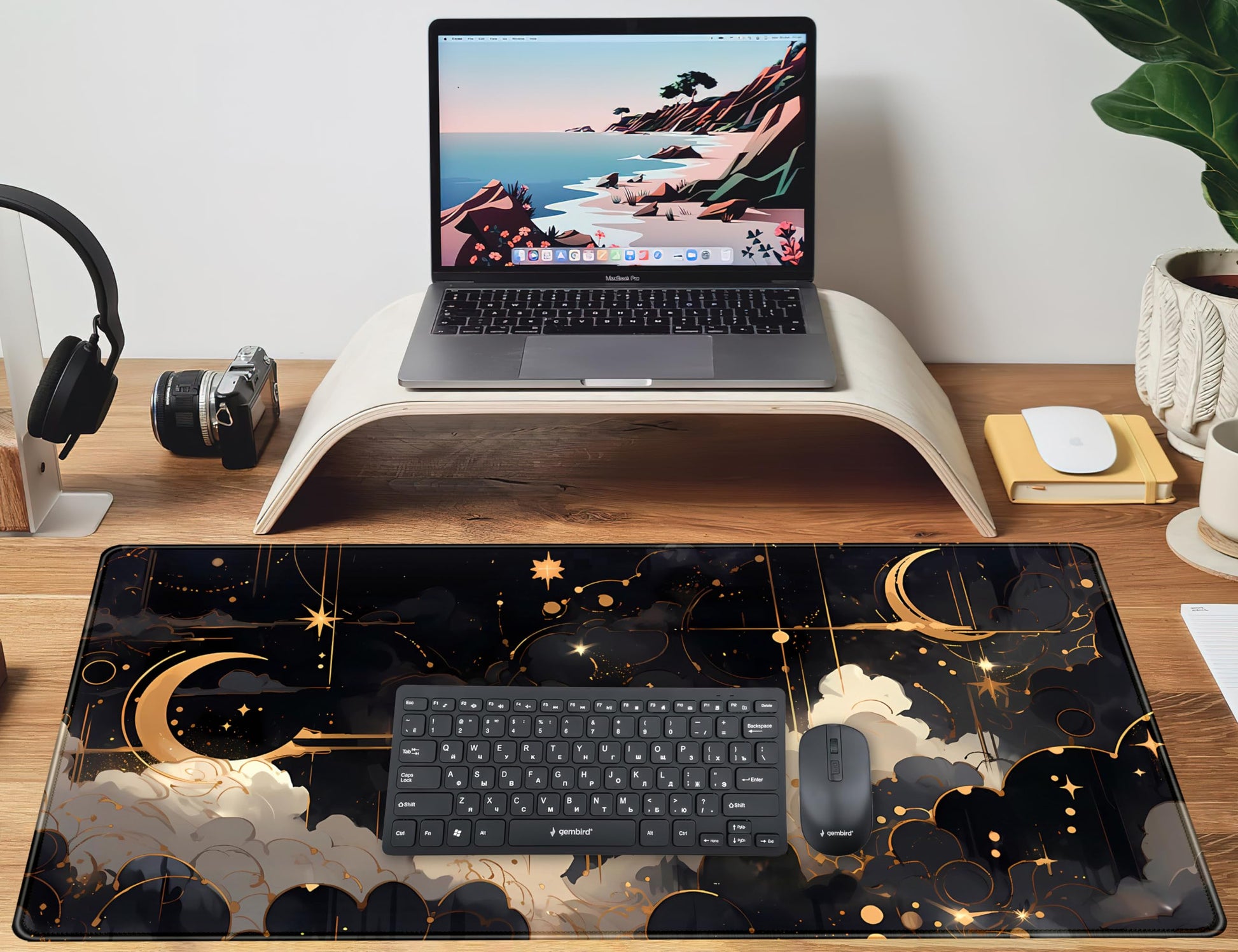 Black and Gold Celestial Desk Mat XXL Extended Gaming Mouse Pad Large Mousepad with Stitched Edges