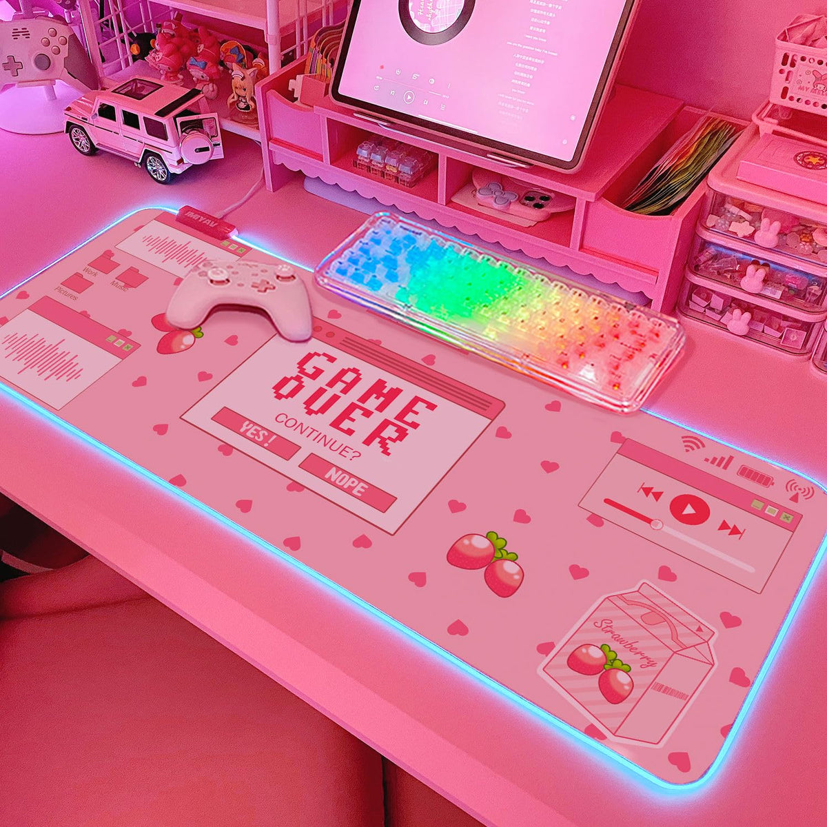 JMIYAV Pink RGB Gaming Mouse Pad 31.5x12 Inch PC XL Large Extended Glowing Led Light Up Desk Pad