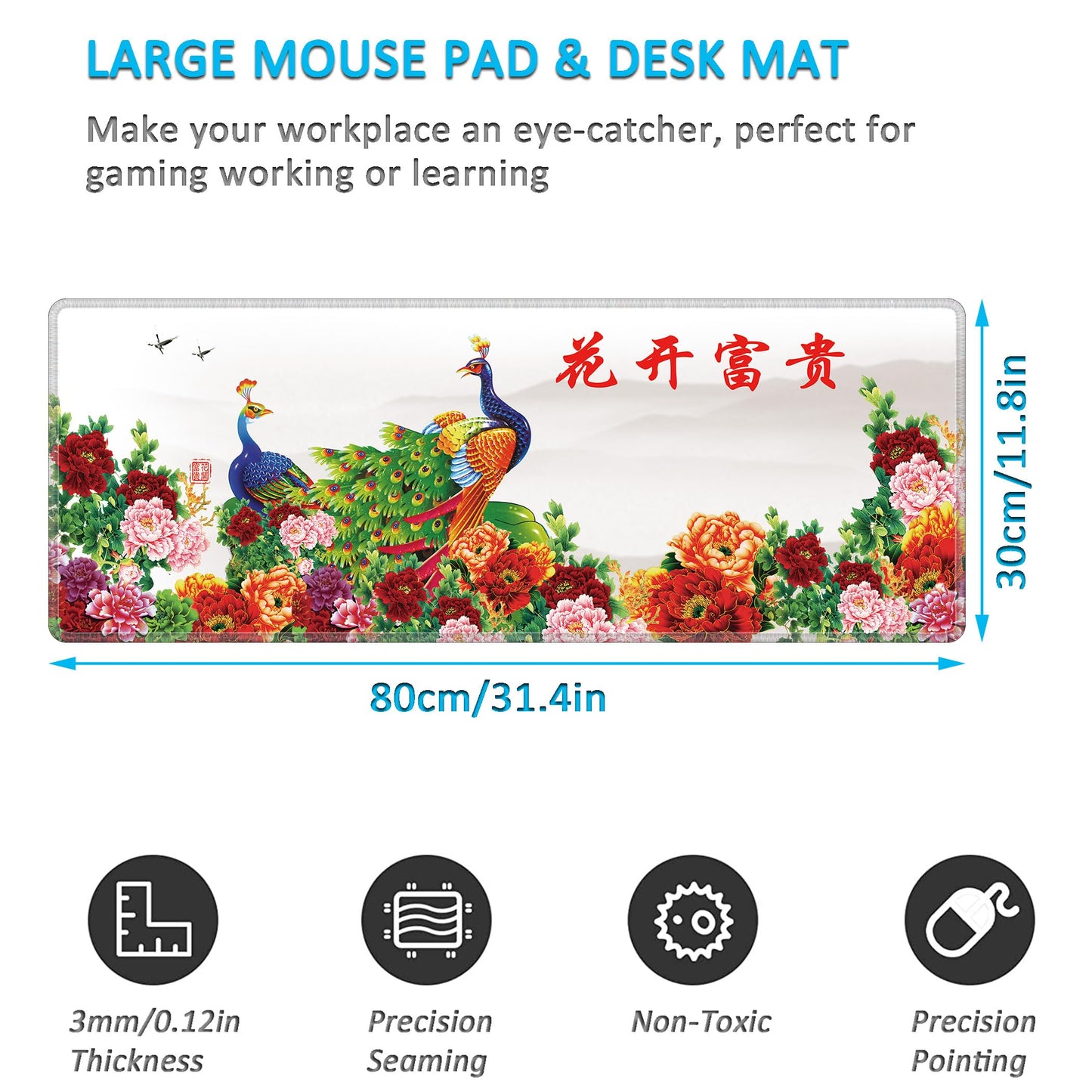 LL-COEUR XXL Landscape Gaming Mouse Pad Computer Keyboard Mat Office Desk Pad (Peacock, 31.4" x