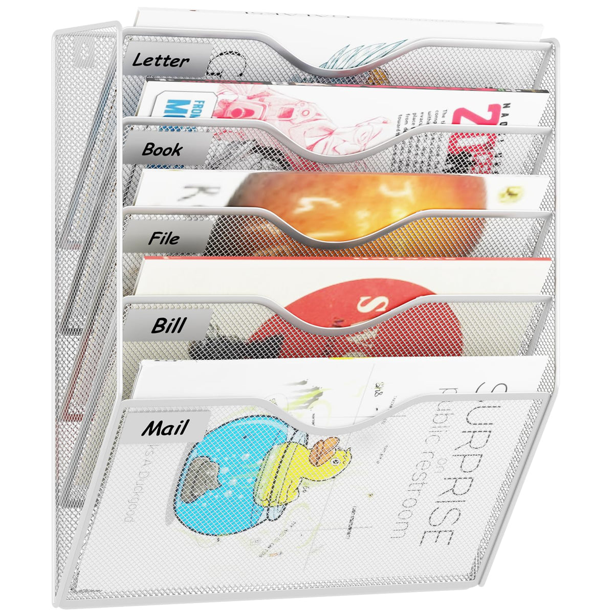 GDINDINFAN 5 Pockets Hanging Wall File Organizer Mail Holder, Wall Mounted Paper Document Folder