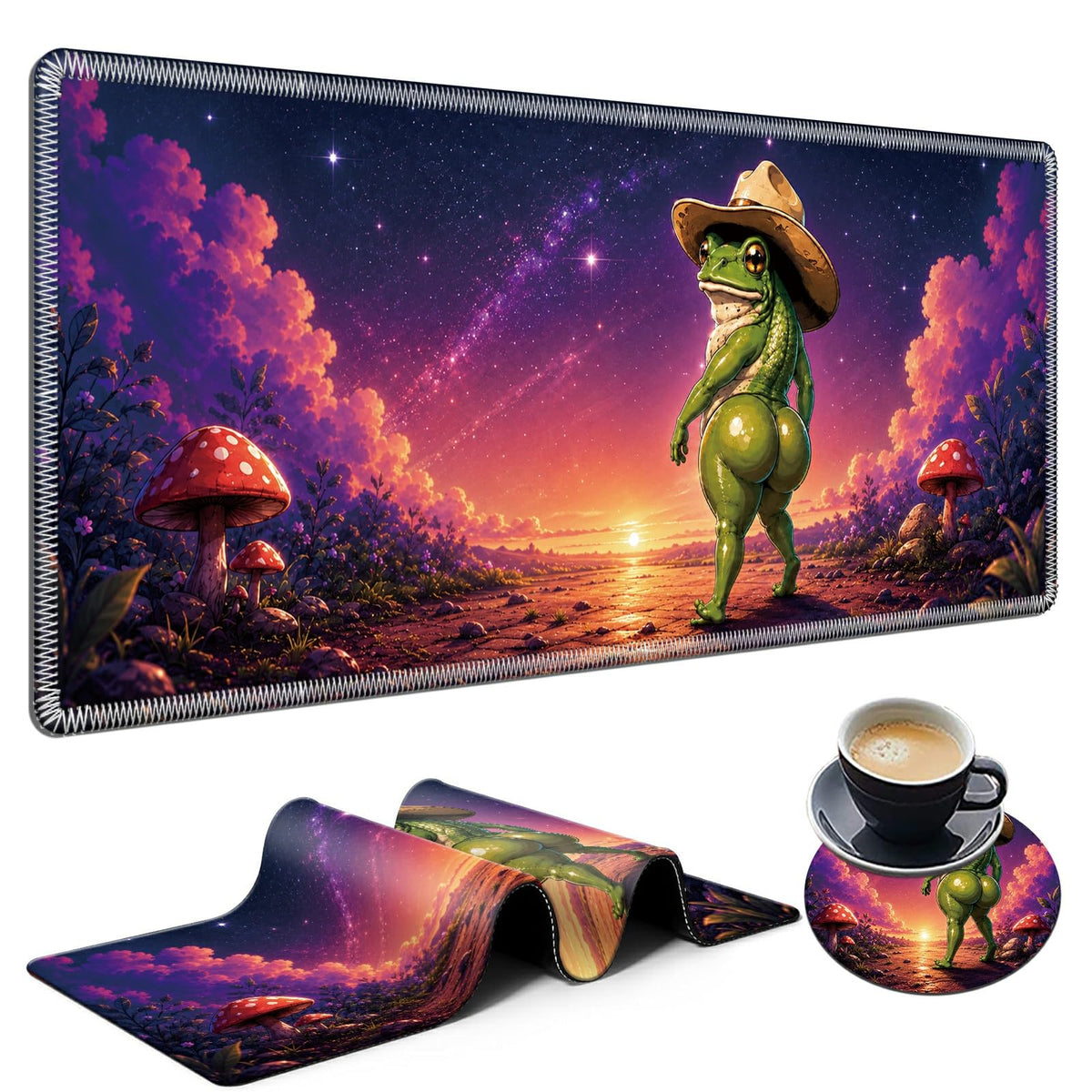 Cosmic Cowboy Frog Large Mouse Pad, 31.5 x 11.8 in Extended Desk Mat