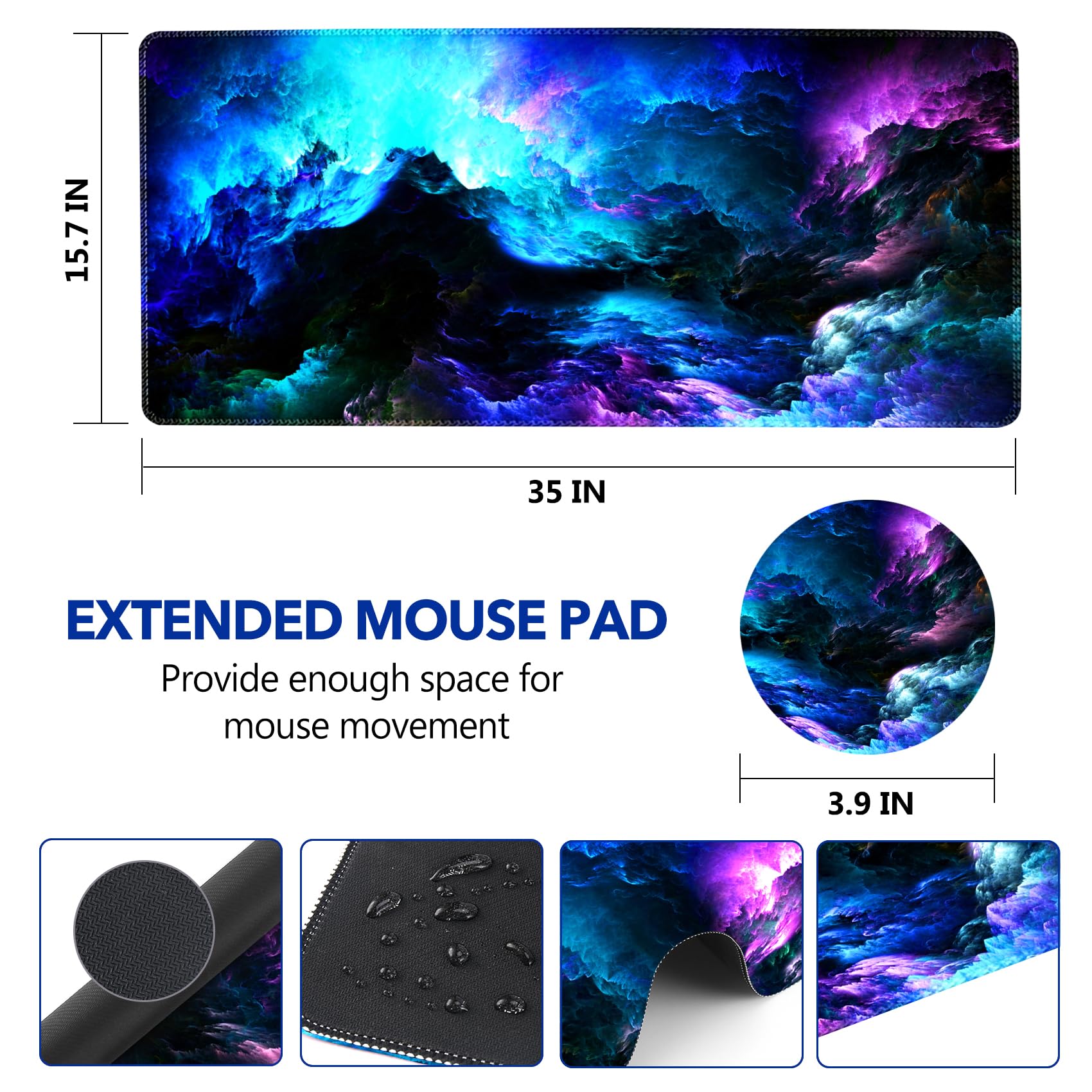 AIMSA Extended Gaming Mouse Pad Desk Mat, Large Mousepad with Stitched Edges (35x15.7 in), Keyboard