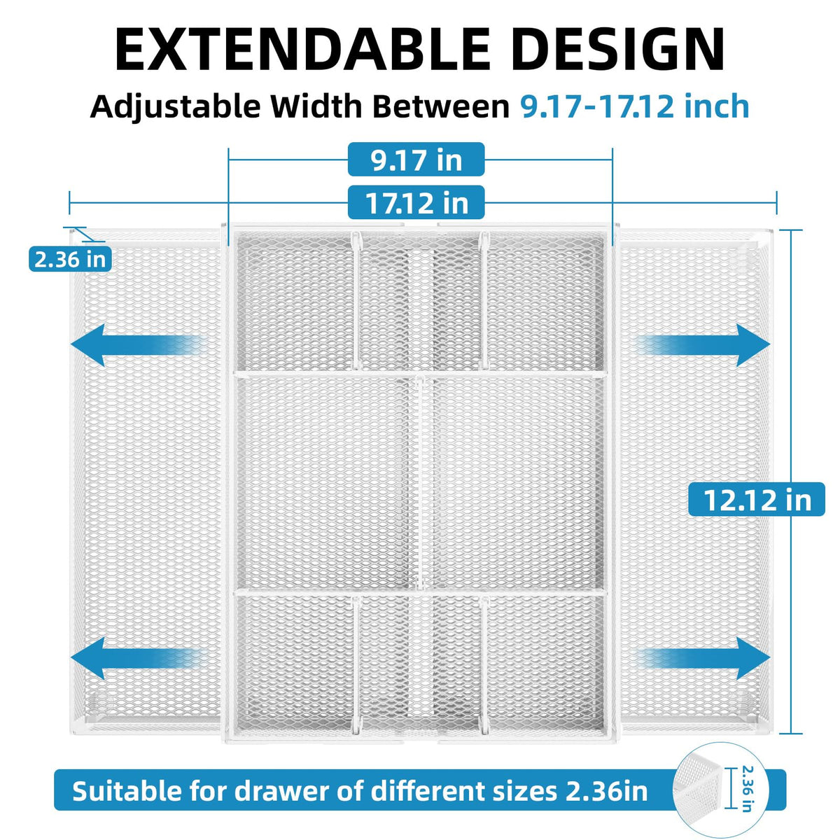 Marbrasse Expandable Desk Drawer Organizer, Mesh Drawer Organizer Tray with 10 Adjustable
