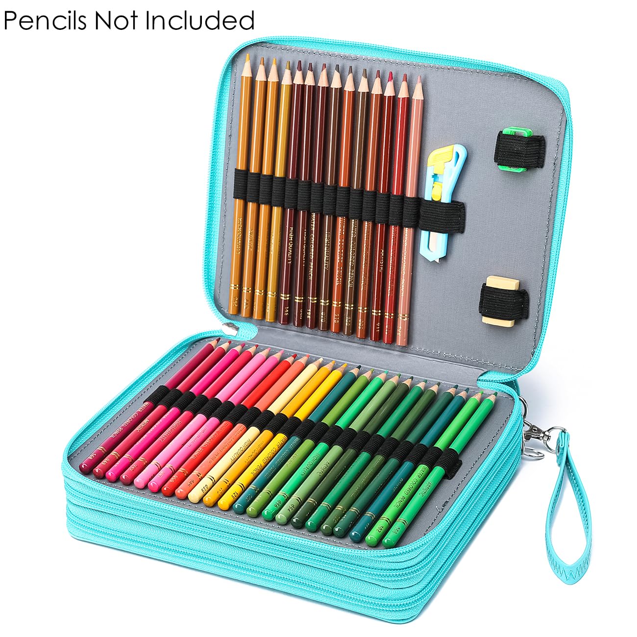 YOUNGCOL Deluxe PU Leather Colored Pencil Case - 120 Slots Pencil Holder with Handle Strap Large