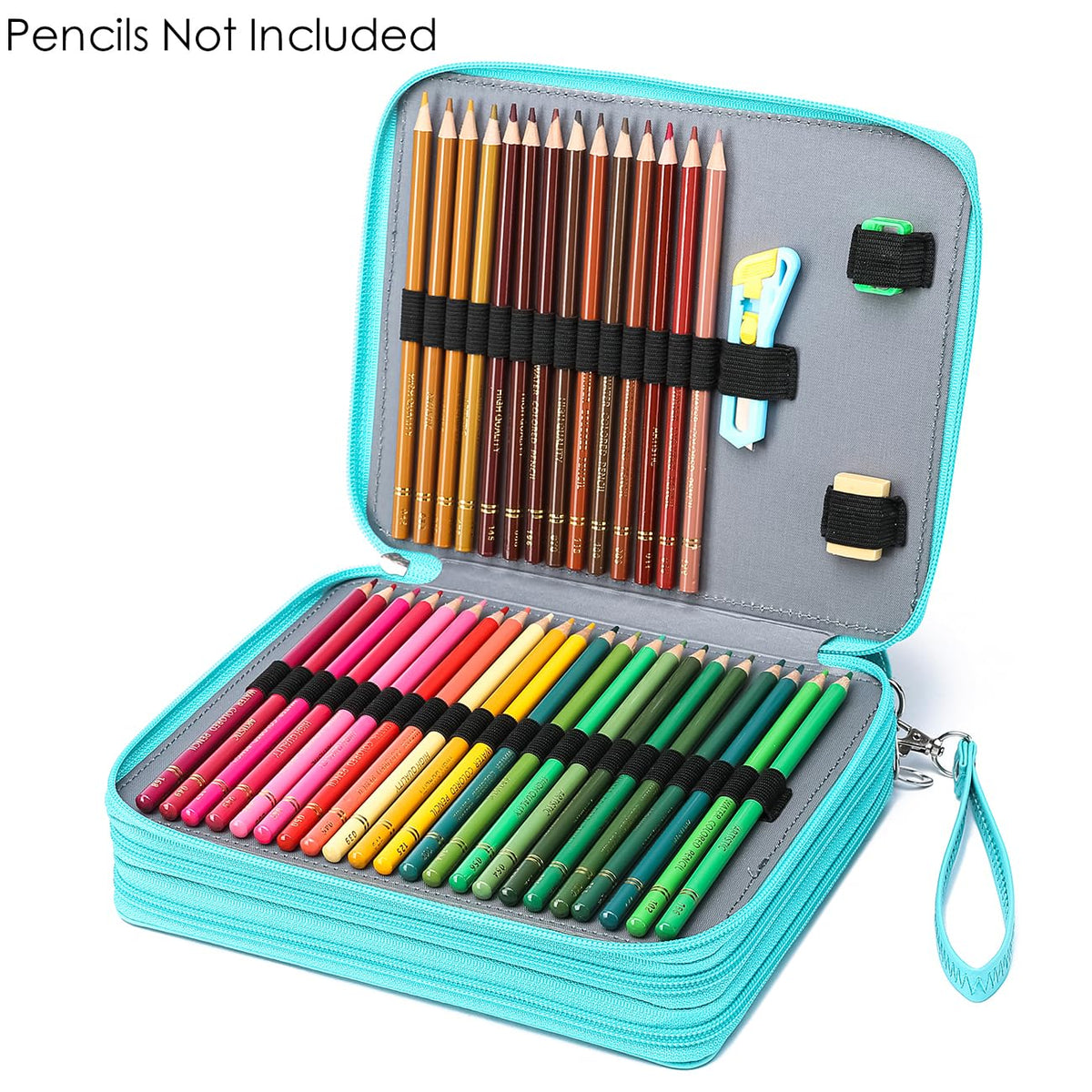 YOUNGCOL Deluxe PU Leather Colored Pencil Case - 120 Slots Pencil Holder with Handle Strap Large