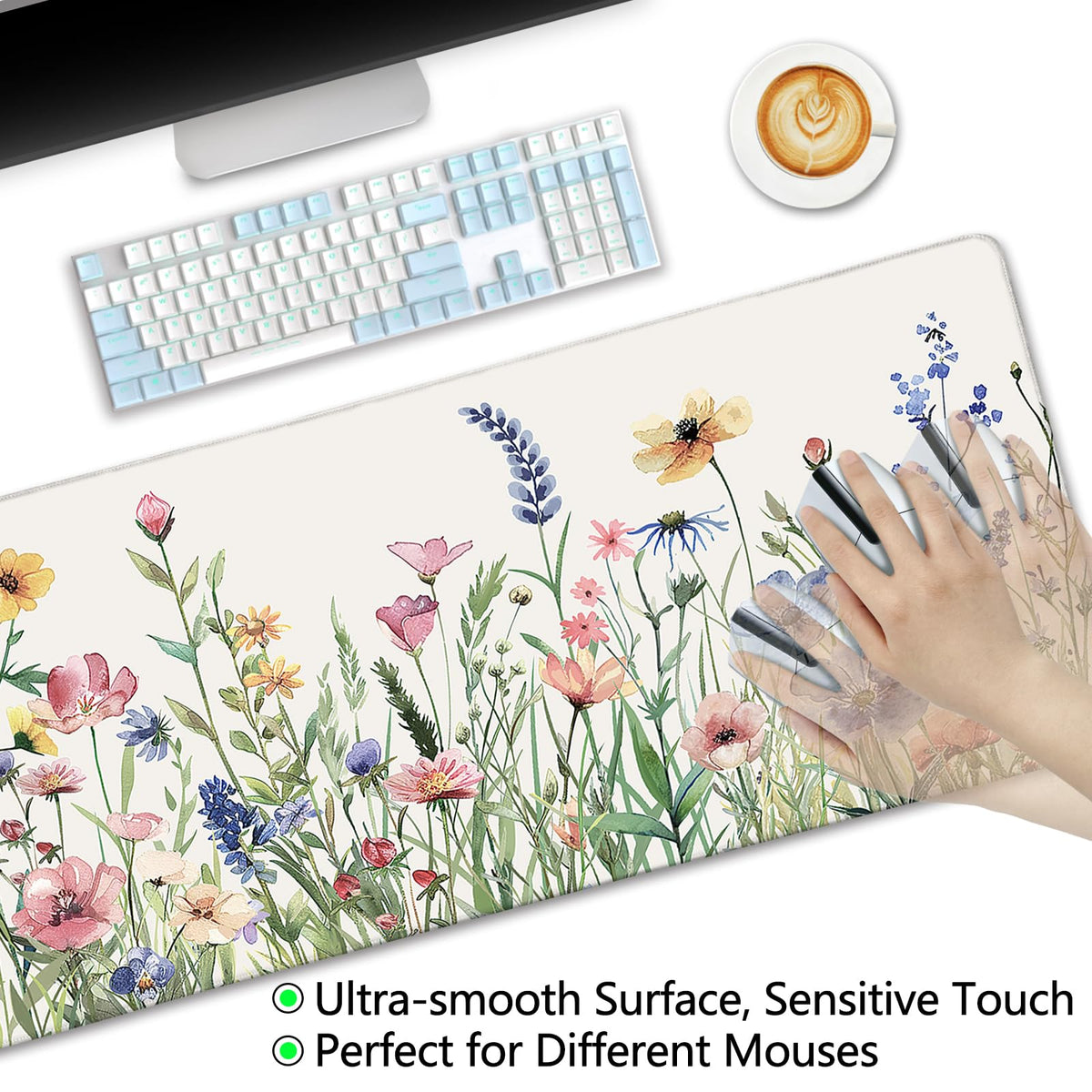 LIMKRIAN Flower Mouse Pad Large Desk Mat for Keyboard Mouse, 31.5x11.8 in