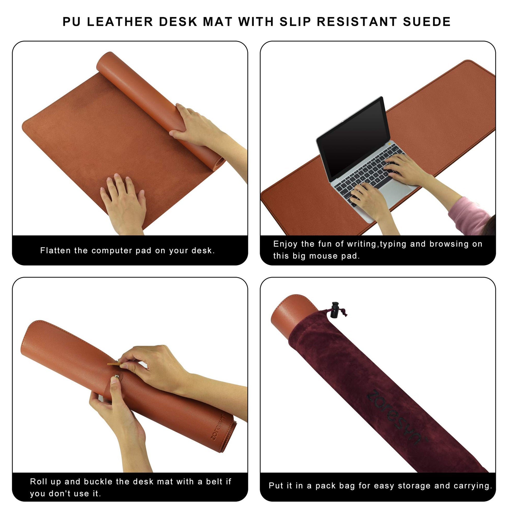 ZORESYN Light Brown Desk Mat 55"x24" Extra Large PU Leather Desk Pad