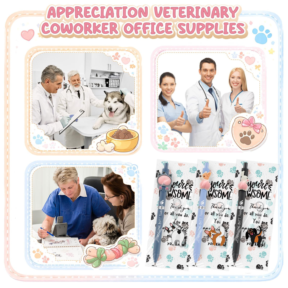 Sayglossy 30 Set Vet Tech Gifts Pens Keychains Cards Veterinary Assistant