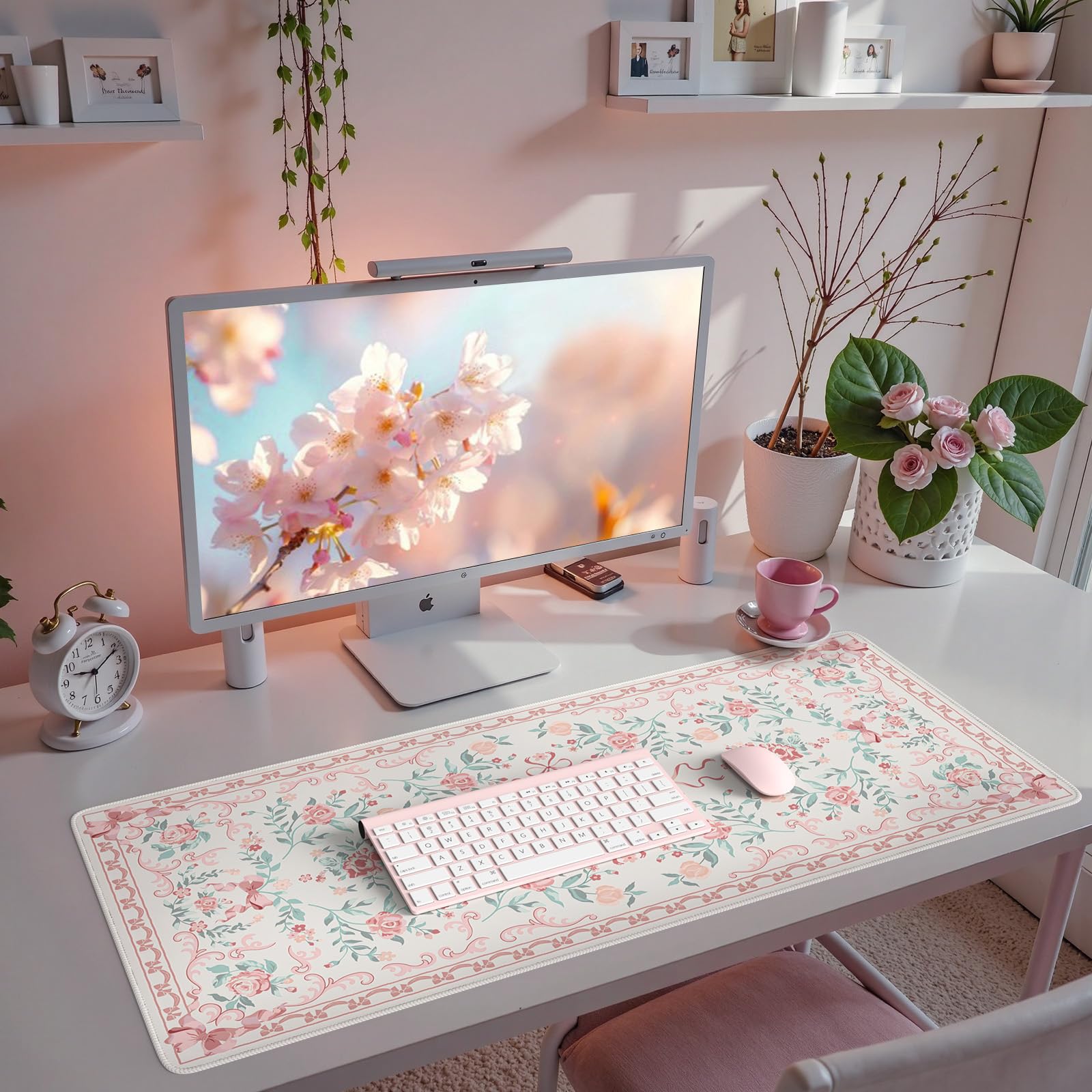 iCasso Aesthetic Desk Mat for Desktop,Cute Desk Pad for Women,Pink