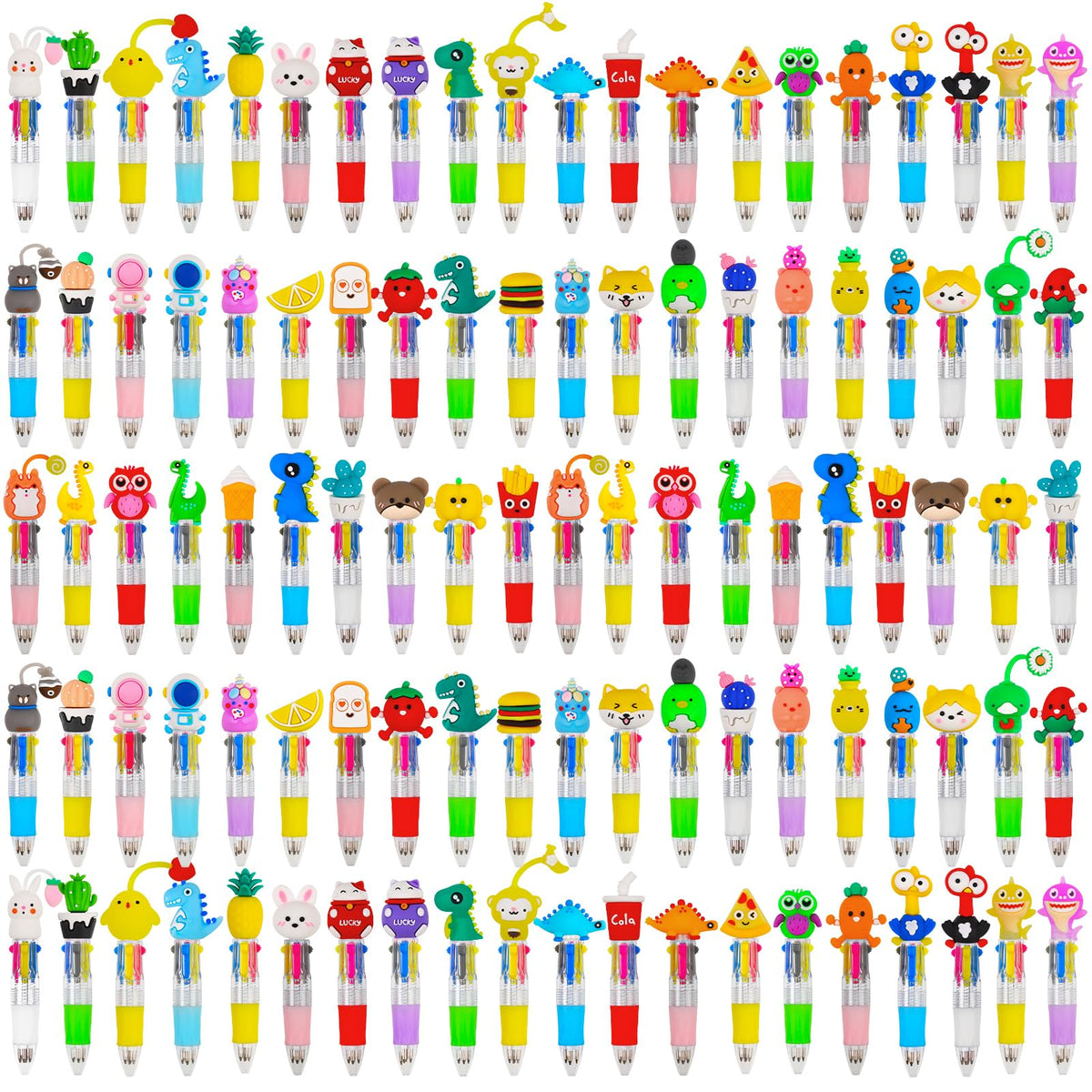 CZWZ 100Pcs Mini Multicolor Pens in One 4-in-1 Cute Pens Bulk for Kids, Ballpoint Pen for Birthdays