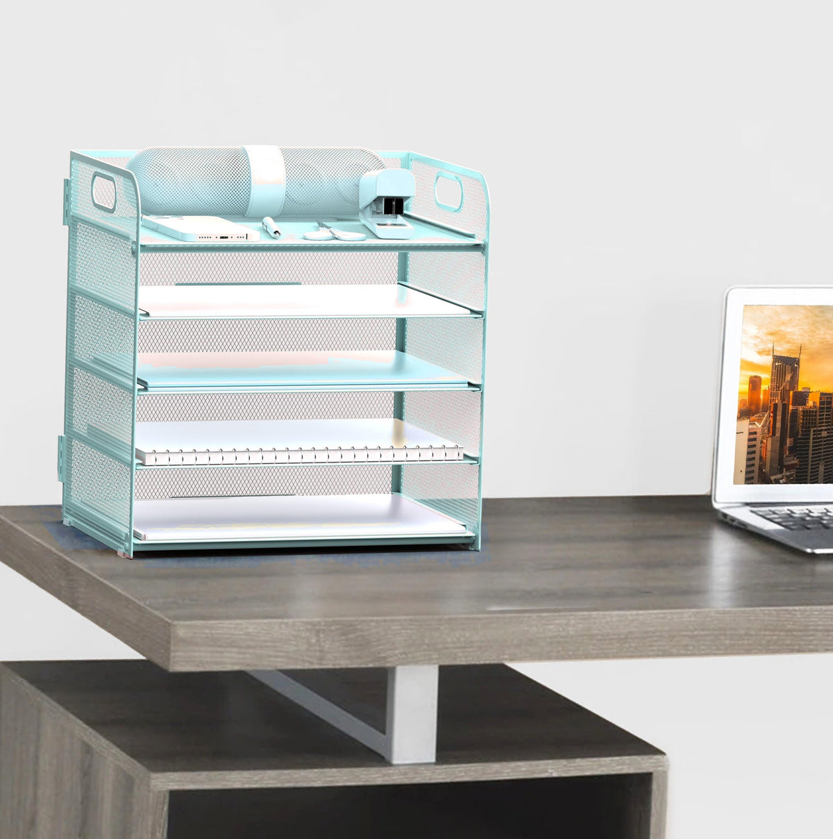 Letter Tray Paper Organizer 5-Tier Desk Organizer File Organizer Paper Holder with Handle, Metal