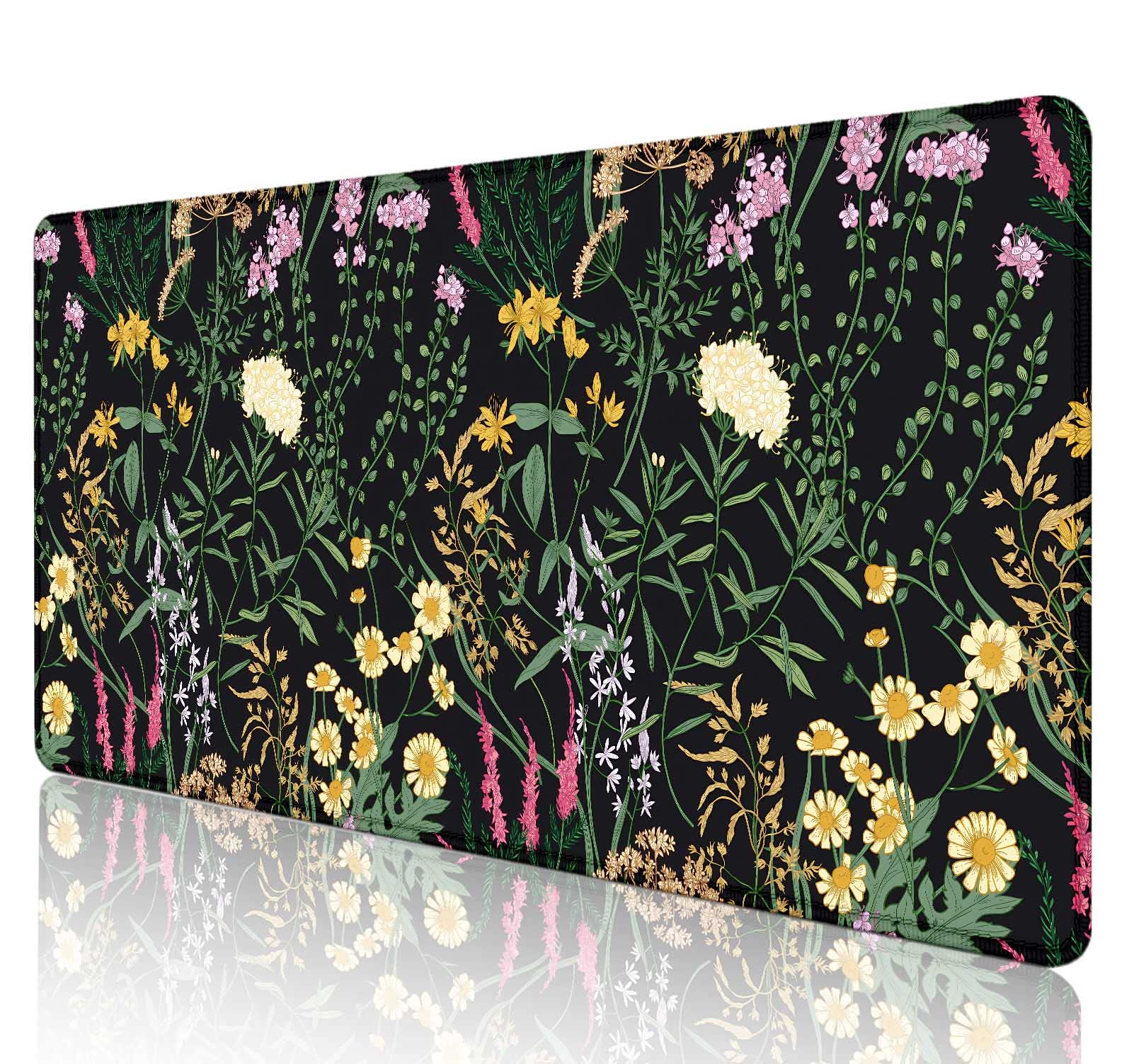 SXCKANG Botanical Colorful Flowers Gaming Desk Mat, Blooming Herb Floral Plants XXL Large Mouse