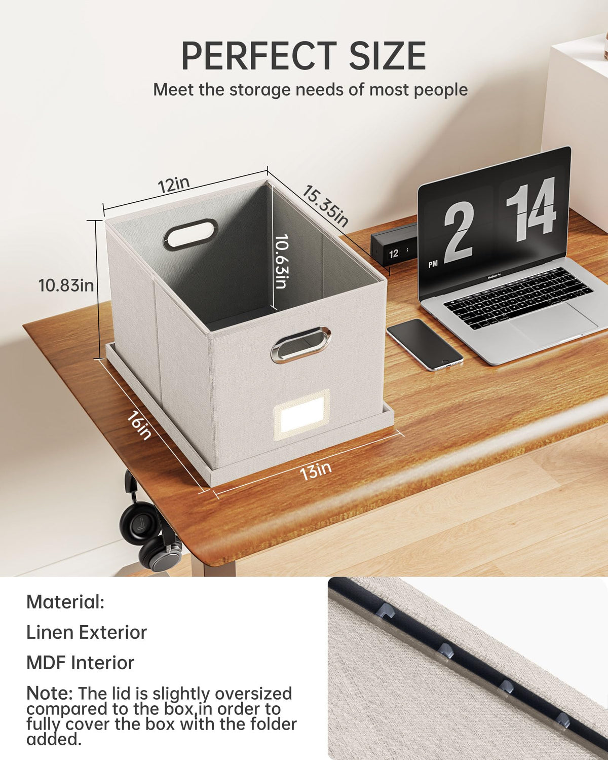 Oterri 2 Pack File Storage Organizer, Document Organizer, Portable File Box with Lid, Fit for