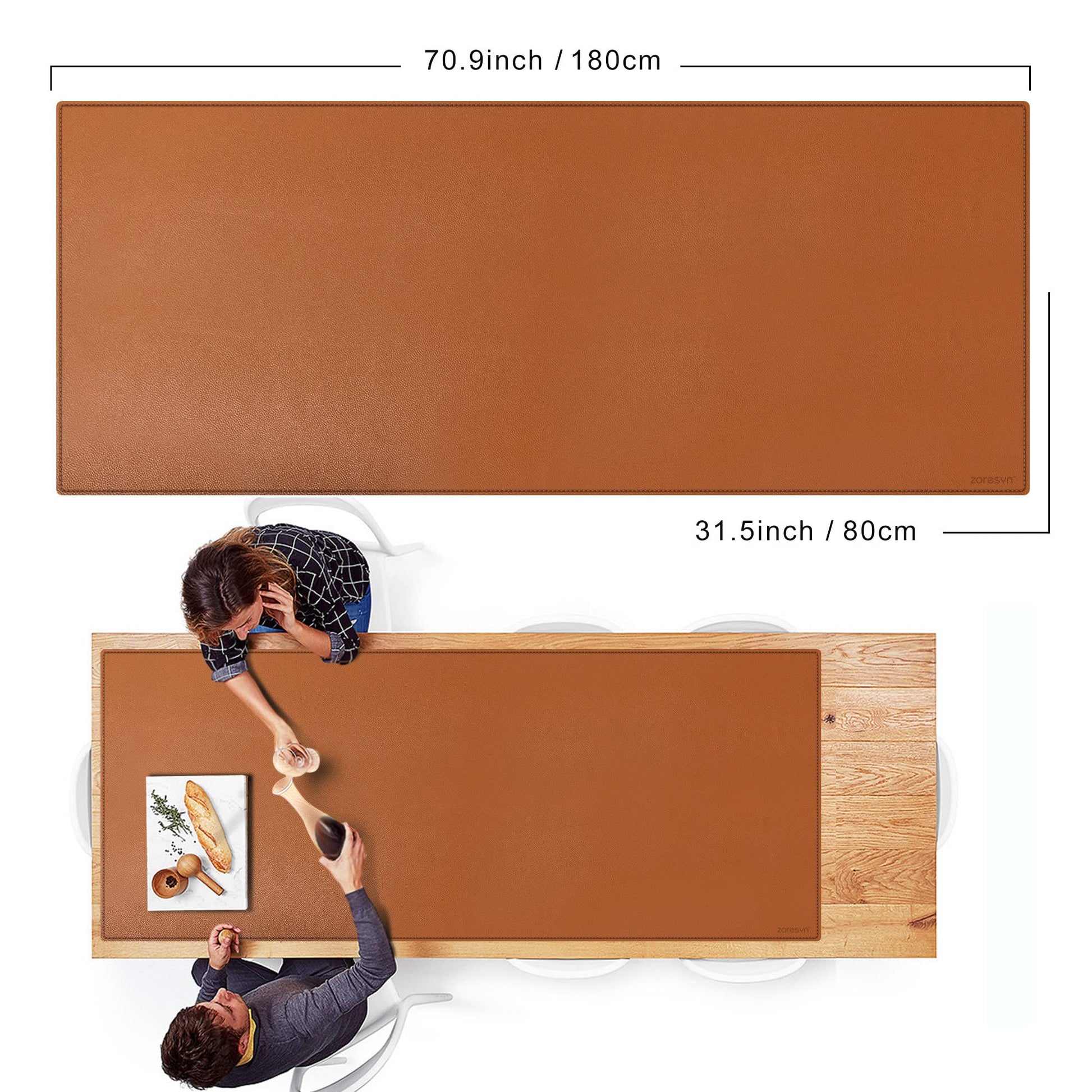 ZORESYN PU Leather Conference Table Pads 70.9" x 31.5" Light Brown