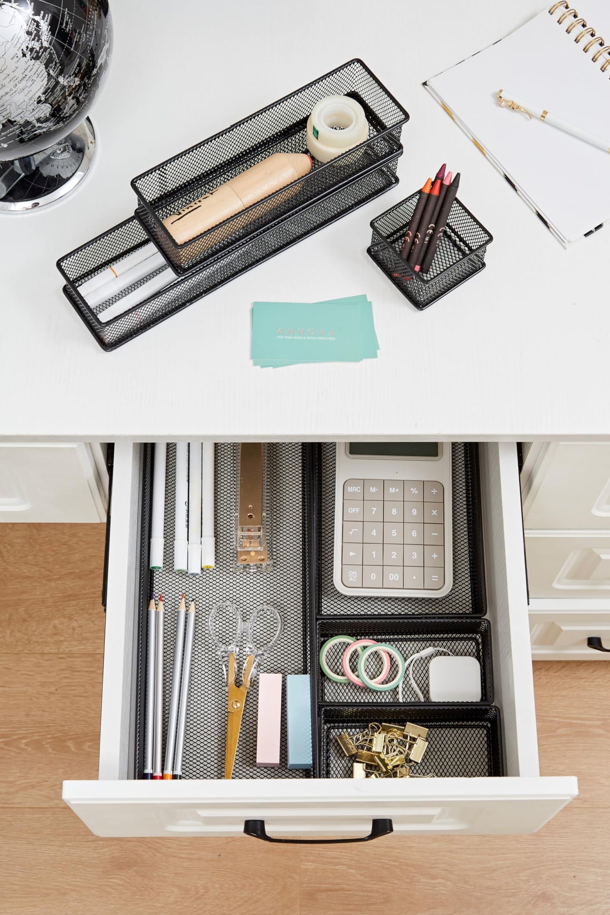 Annova Mesh Drawer Cabinet and Shelf Organizer Bins Storage Basket School Office Supply Holder