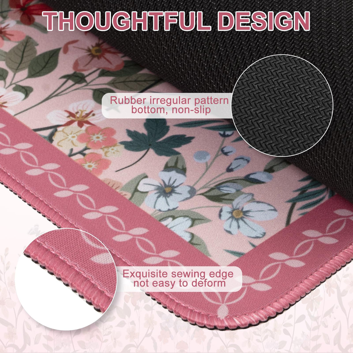 iCasso Desk Mat Pink,Long Mouse Pad with Stitched Edges