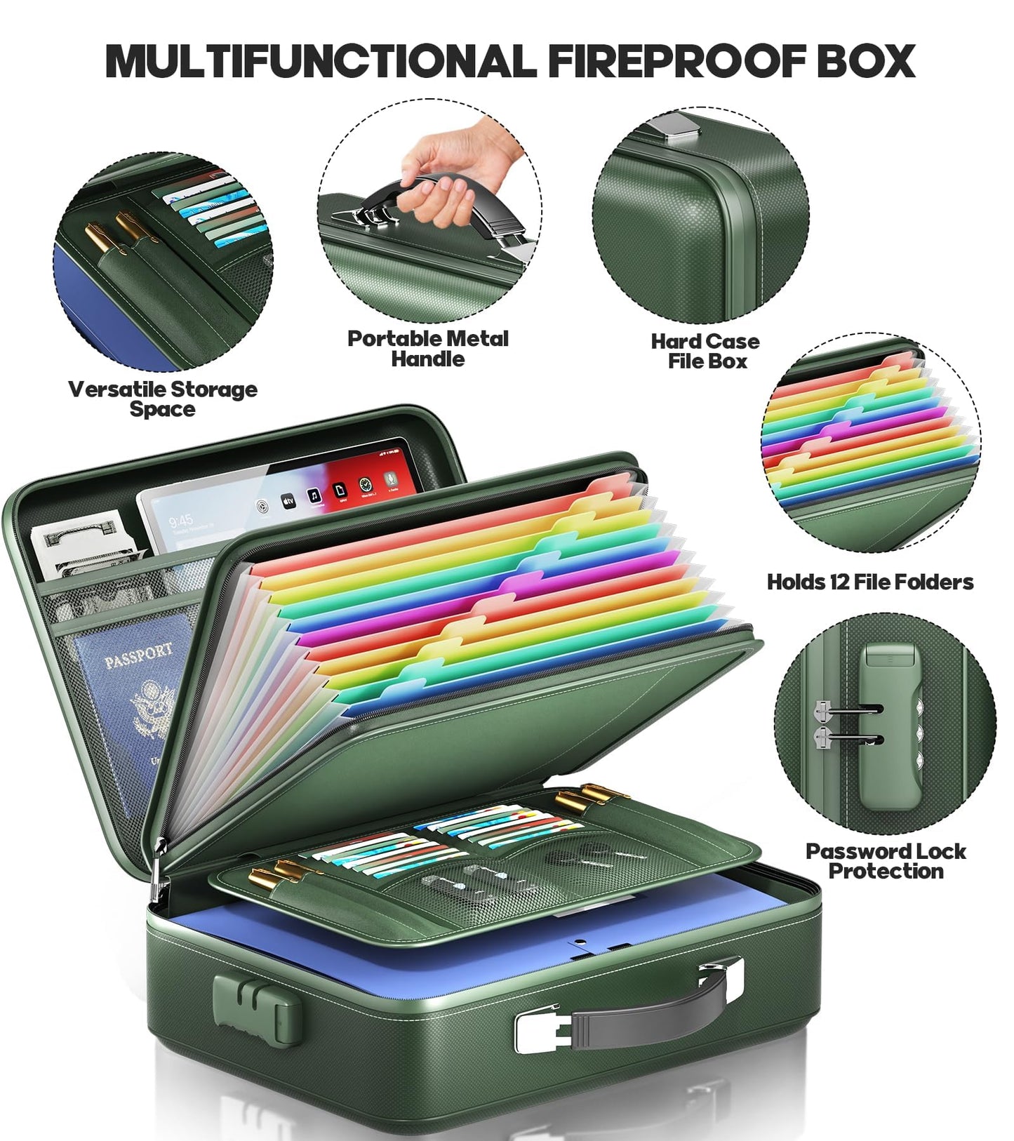 BigPonPon Fireproof Document Box, Hard Case Highly Flame-Resistant Fire Proof Waterproof File