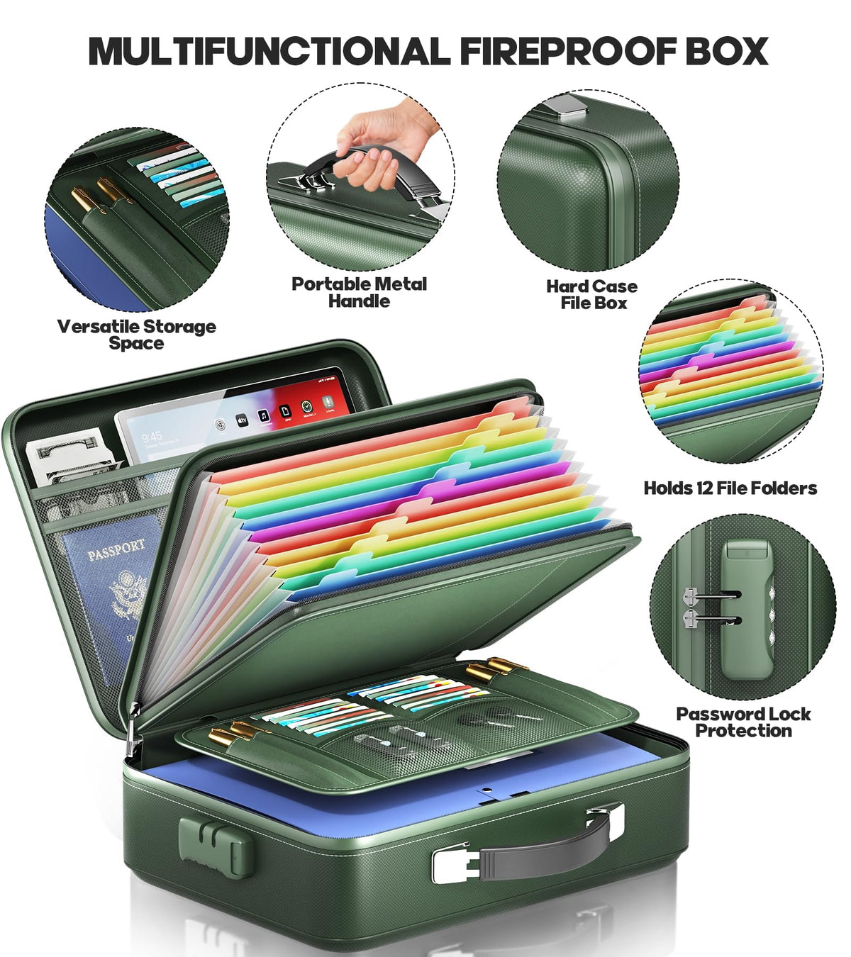 BigPonPon Fireproof Document Box, Hard Case Highly Flame-Resistant Fire Proof Waterproof File