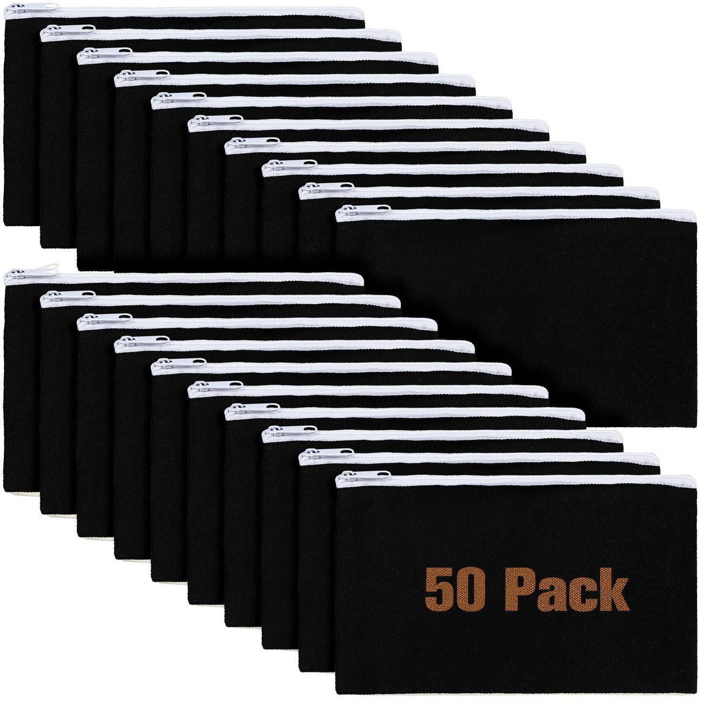Frienda 50 Pcs Canvas Zipper Pouch Bulk Gift, Black with White Zipper