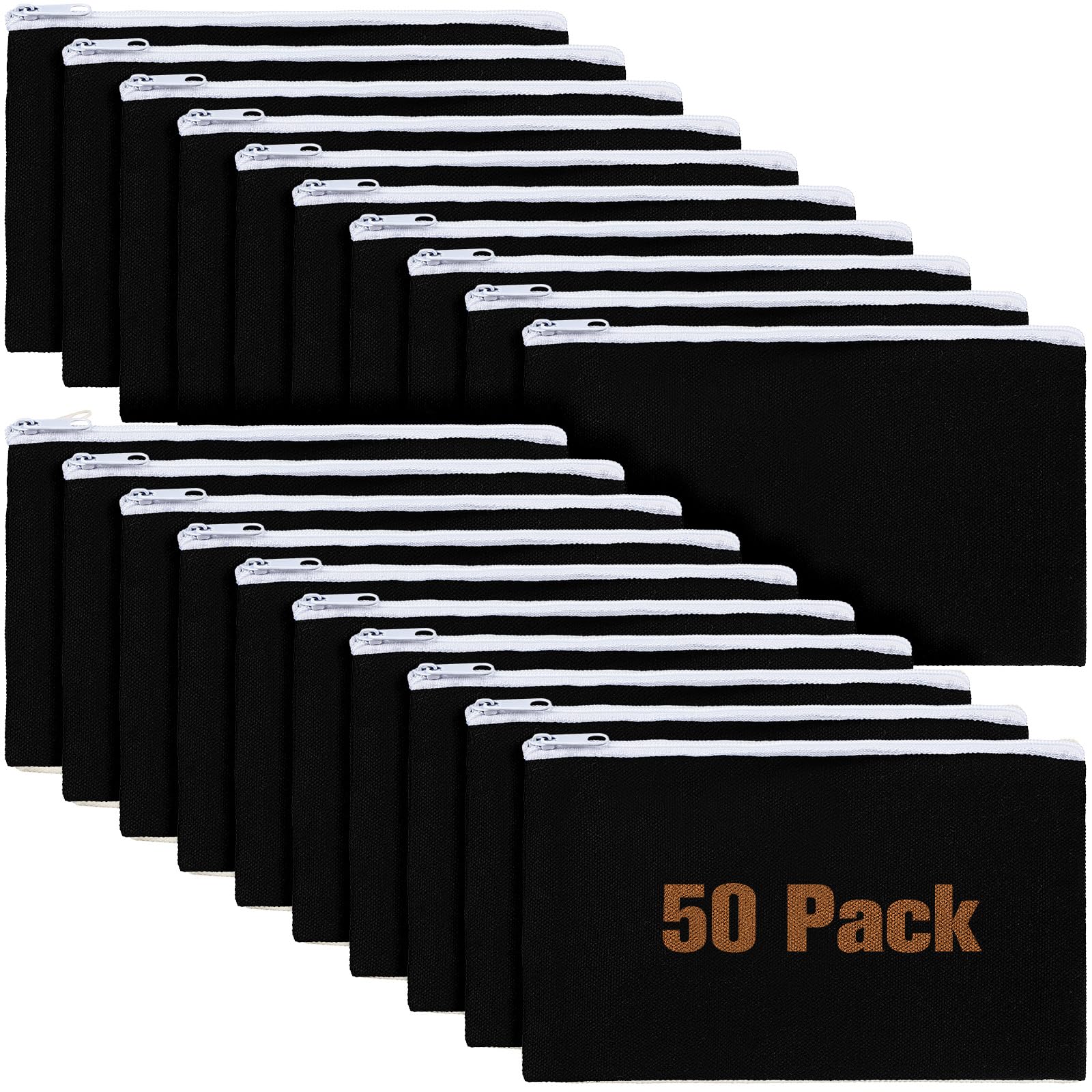 Frienda 50 Pcs Canvas Zipper Pouch Bulk Gift, Black with White Zipper