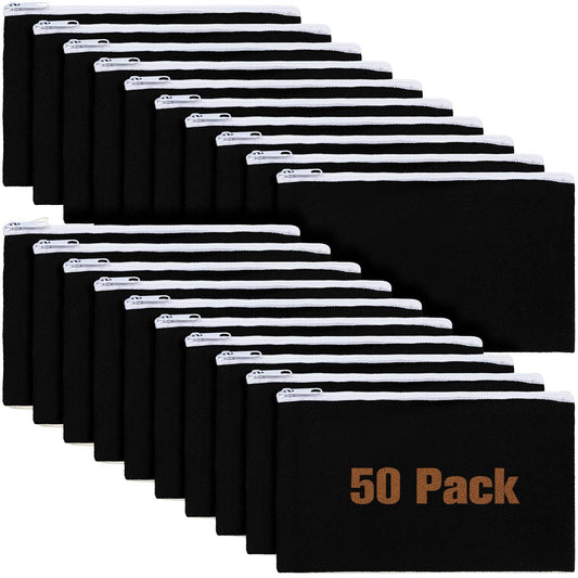 Frienda 50 Pcs Canvas Zipper Pouch Bulk Gift, Black with White Zipper