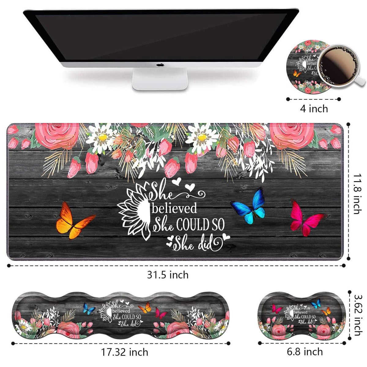 Ergonomic Keyboard Wrist Rest and Mouse Pad Wrist Rest Set, Large XXL Gaming Desk Mat 31.5"x