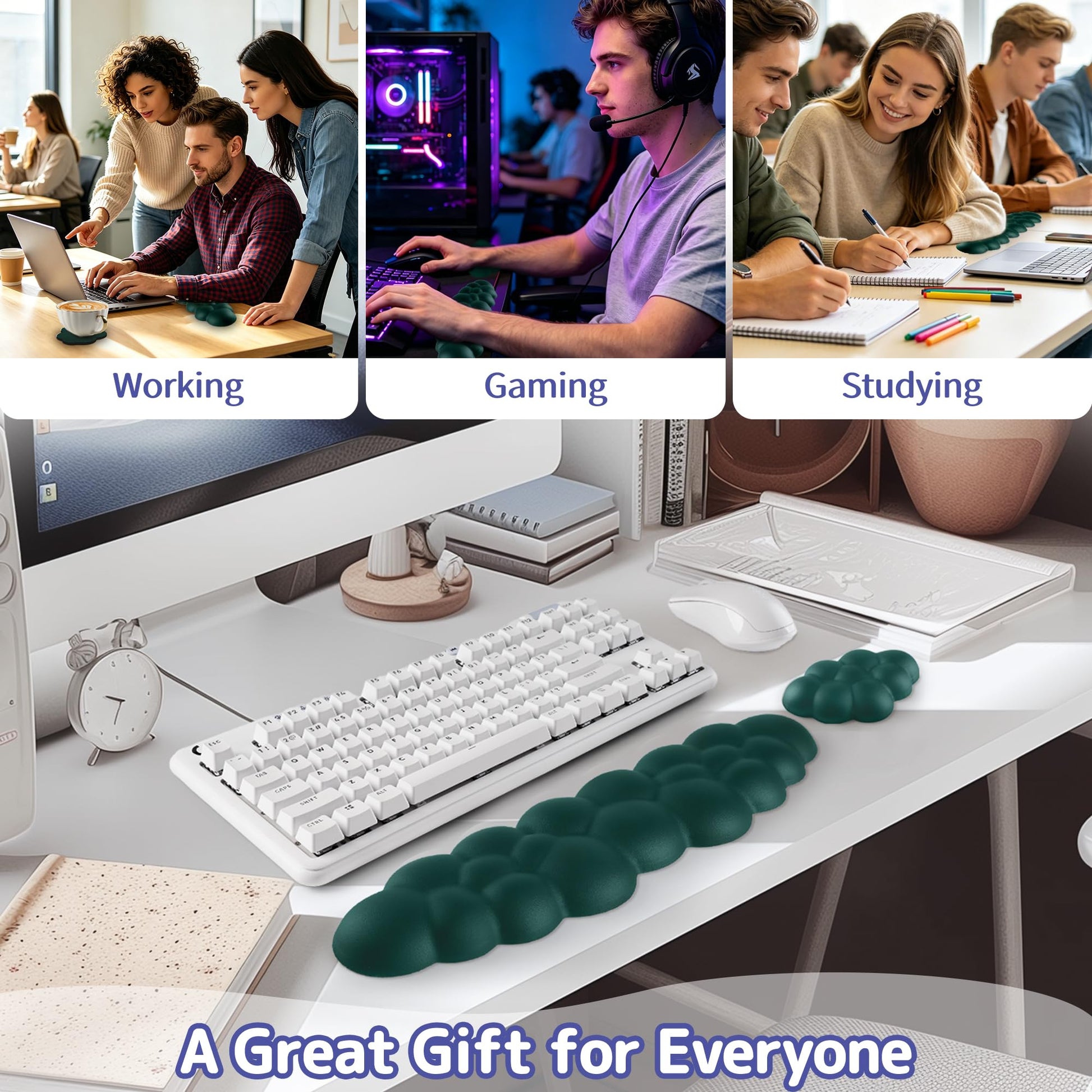 Sushret Cloud Wrist Rest Keyboard, Cloud Keyboard Wrist Pad Set with PU Leather Memory Foam, Cute