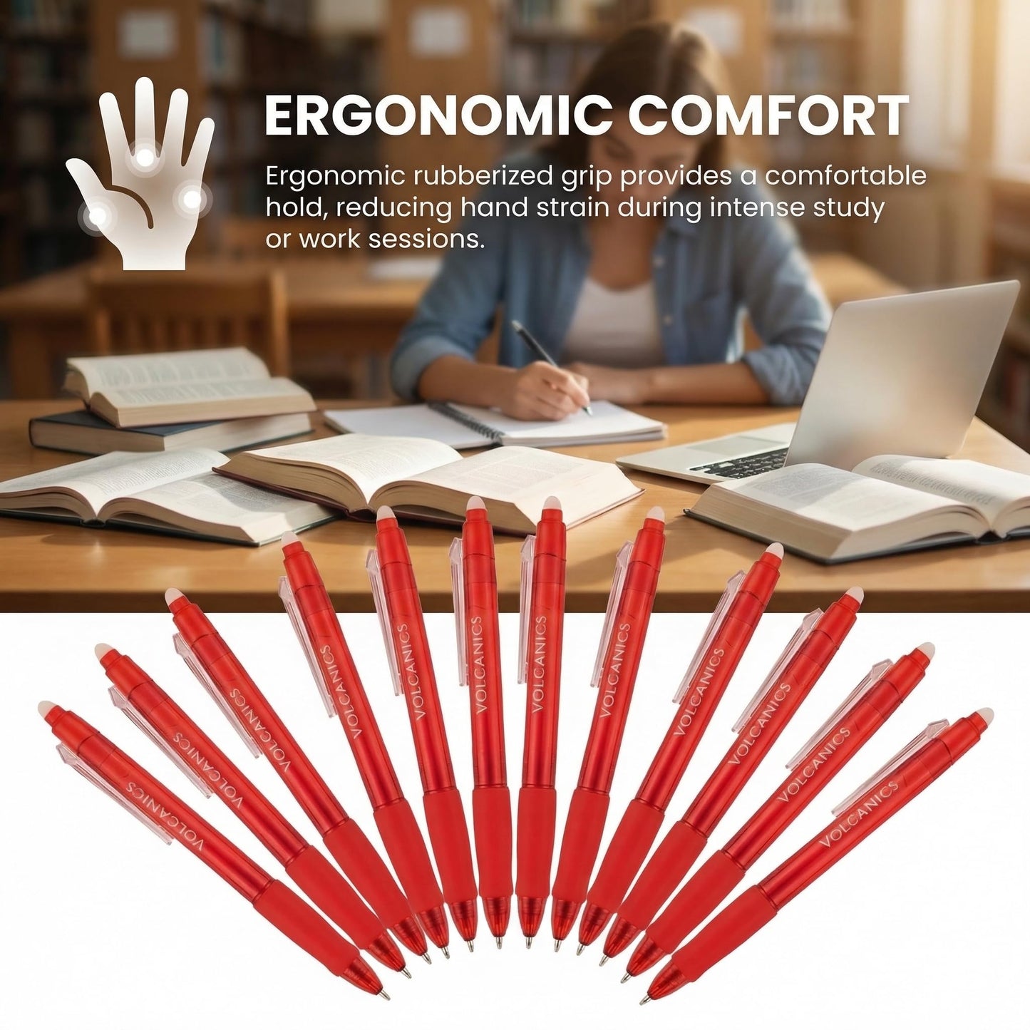 Volcanics Erasable Gel Pens Red Ink, 0.7MM,36 Pack Retractable Clicker Gel Ink Pen, Fine Point
