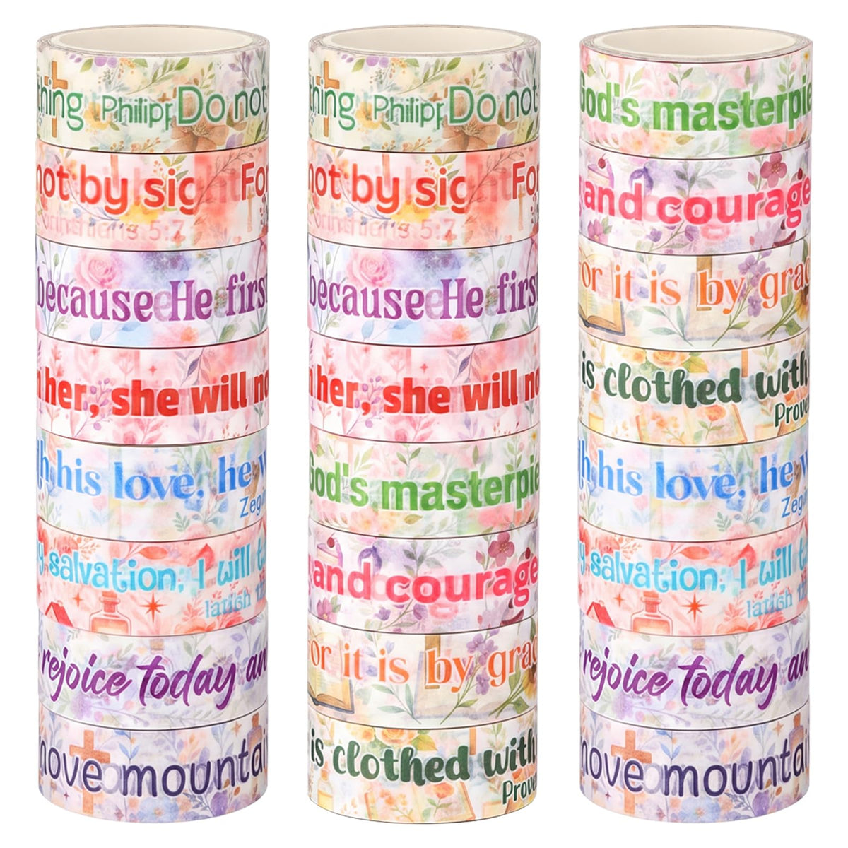 Janlaugh 24 Rolls Christian Washi Tape Gifts, Inspirational Religious