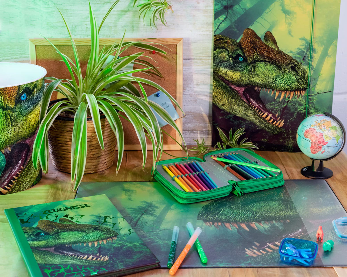 Idena 10452 Desk Mat with Two Pockets, Dinosaur, Approx. 58.5 x 38.5 cm, Practical Accessory for
