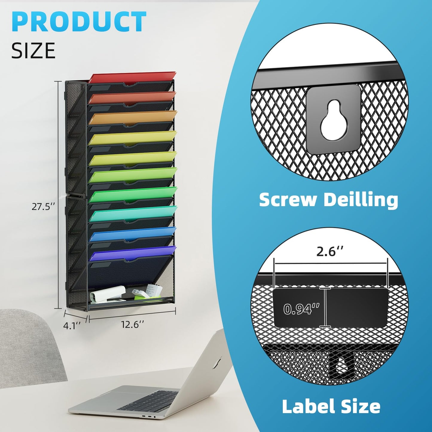 Marbrasse Wall File Holder 11-Tier Hanging Wall File Organizer, for Papers, Files Clipboard &