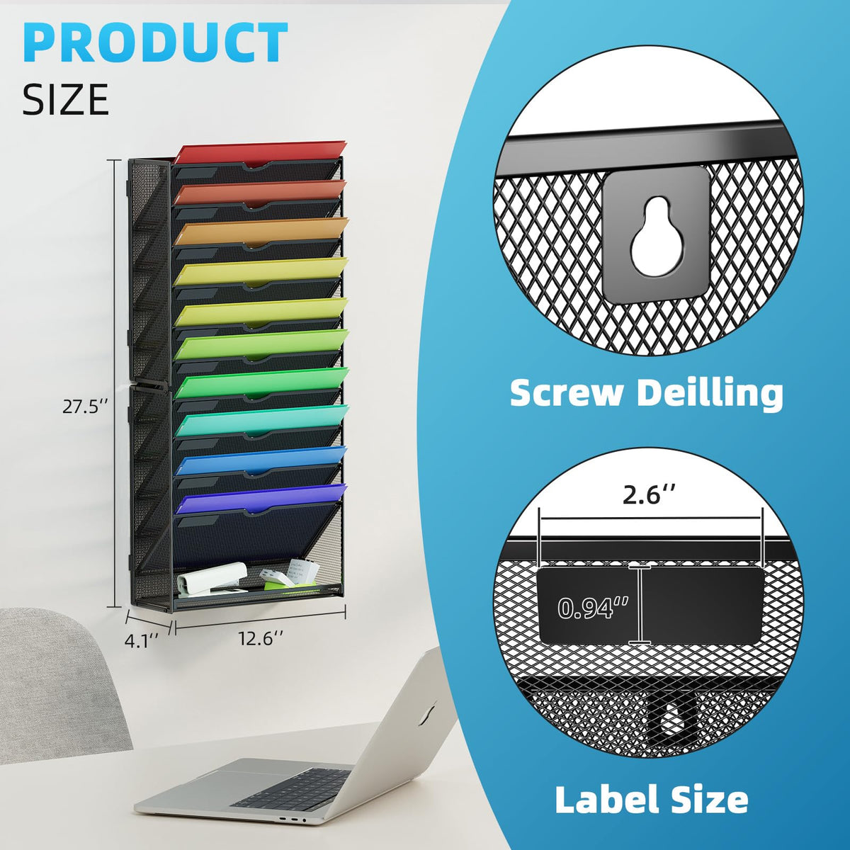 Marbrasse Wall File Holder 11-Tier Hanging Wall File Organizer, for Papers, Files Clipboard &