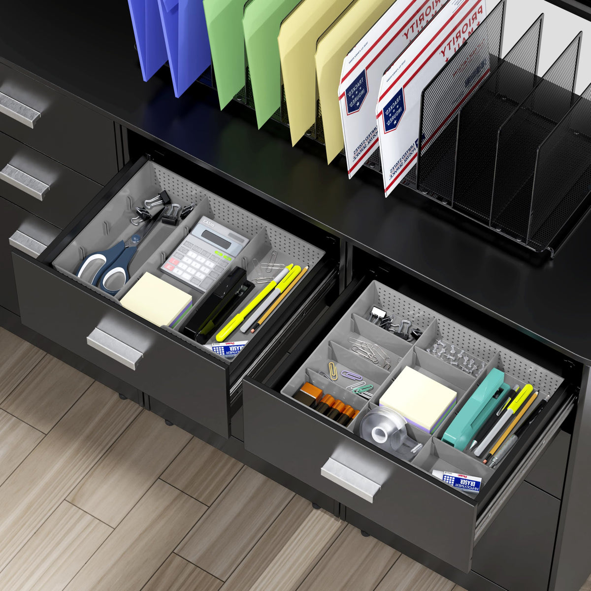 Simple Houseware Drawer Organizer Tray, 9 Adjustable Compartments, Gray