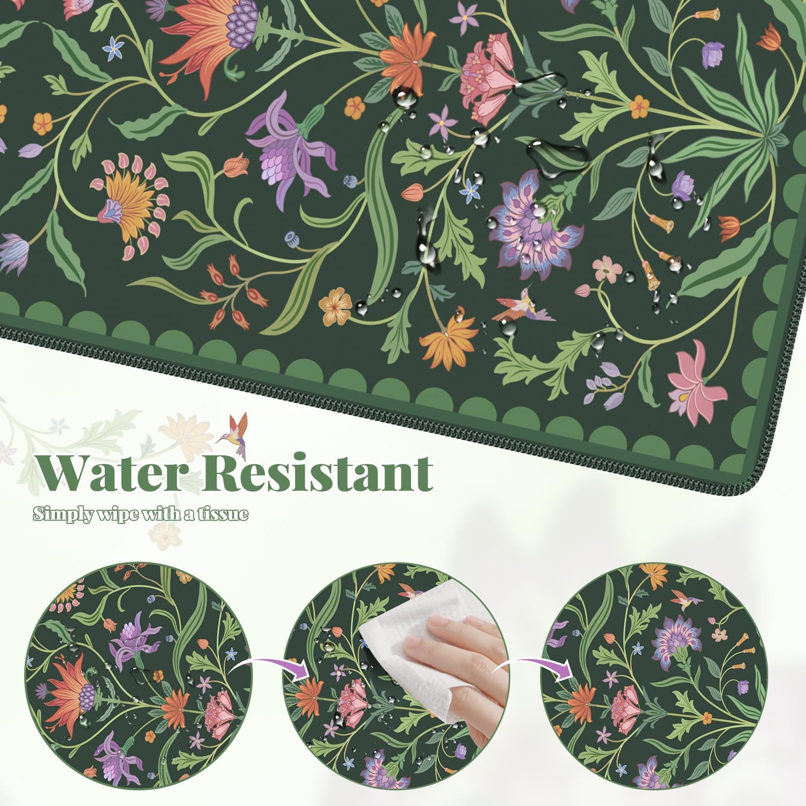 iLeadon Dark Green Desk Mat for Keyboard and Mouse,Full Desk Mouse Pad