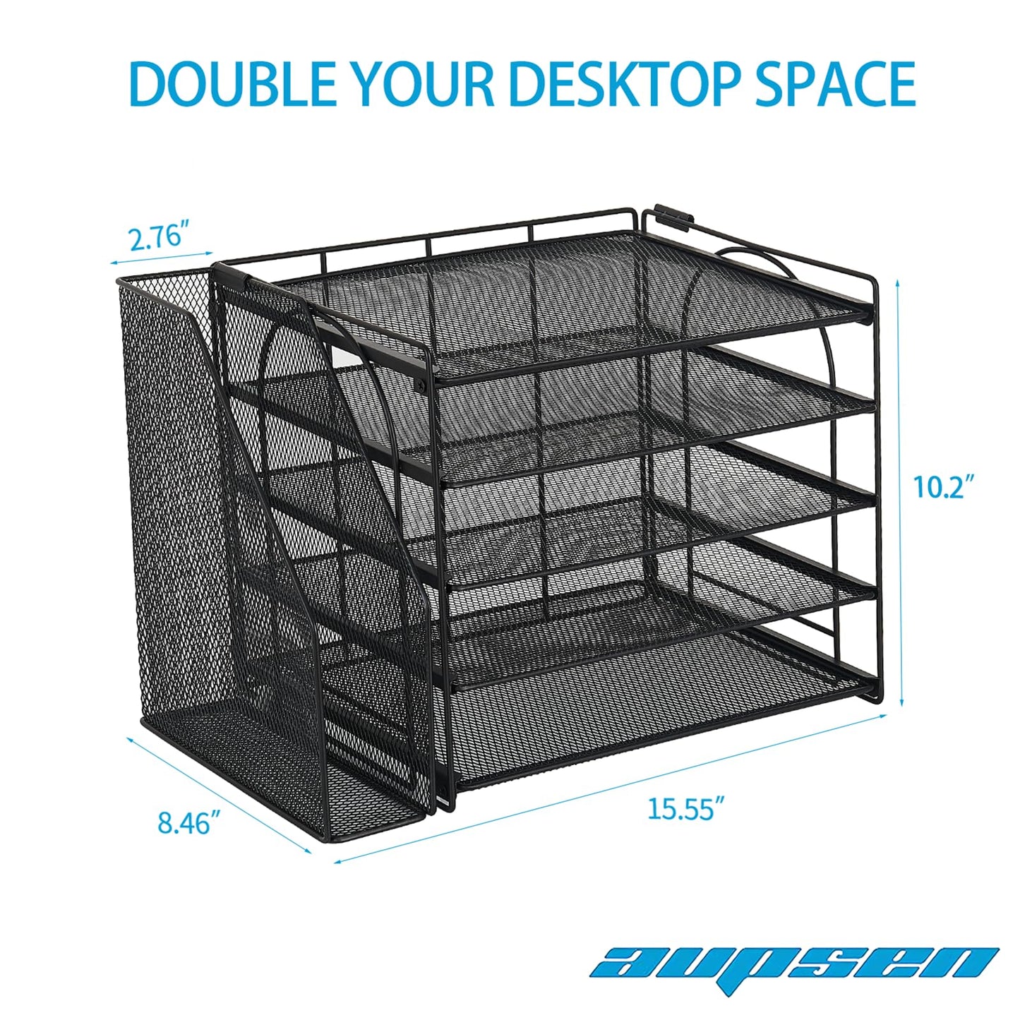 AUPSEN Desk Organizers and Accessories, 5-Tier Desktop Paper File Organizer with Removable File