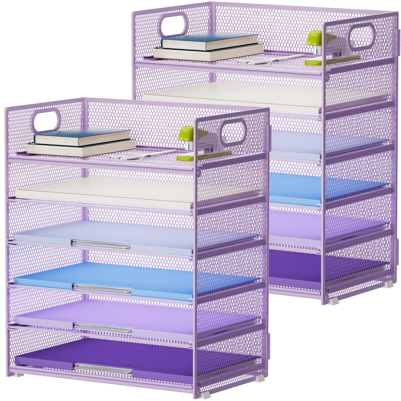 Marbrasse 2 Pack Desk Organizer with Handle, 6 Tier Paper Letter Tray, Mesh Desk File Organizer for