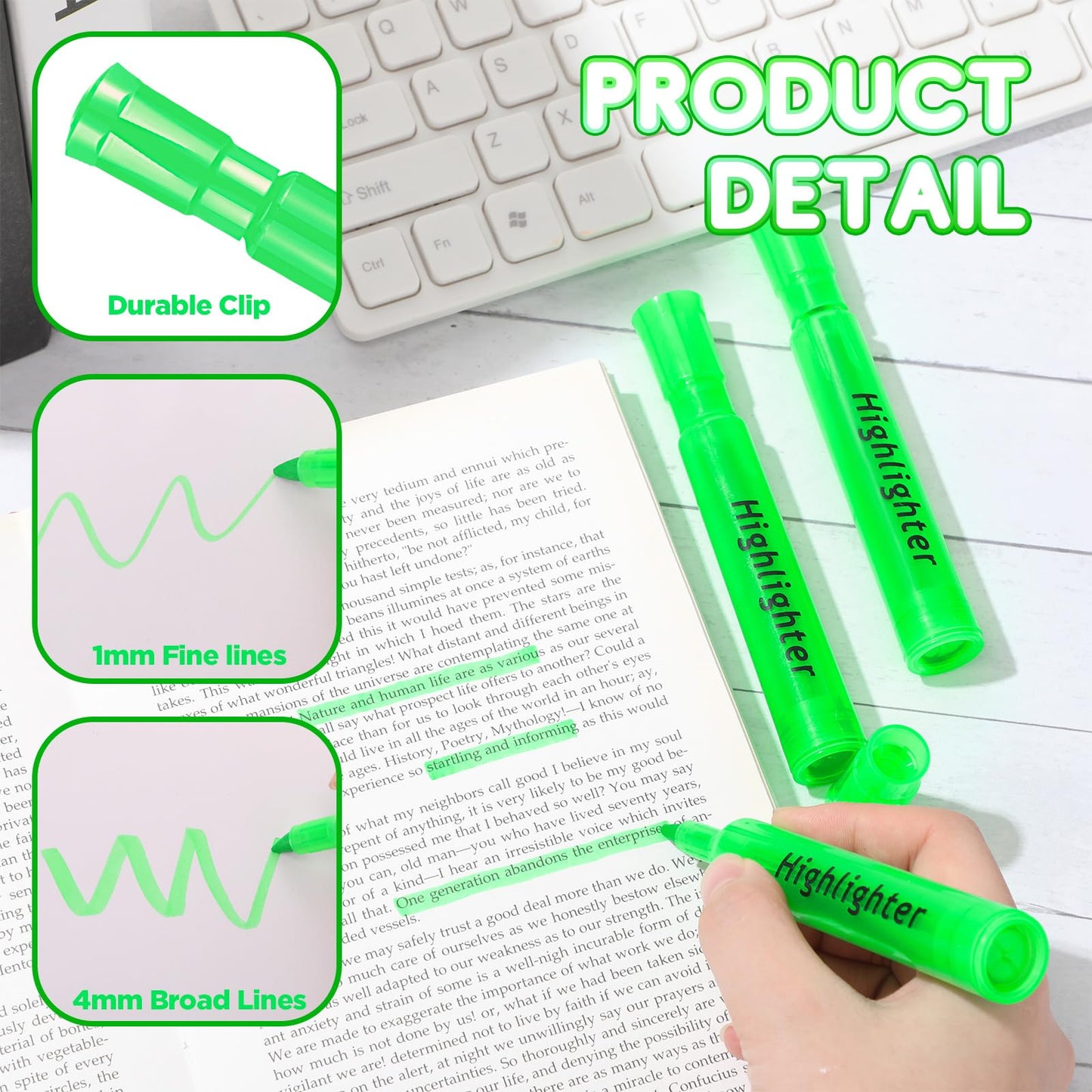 Qilery 72 Pack Tank Highlighters Bulk, Chisel Tip Markers,Green