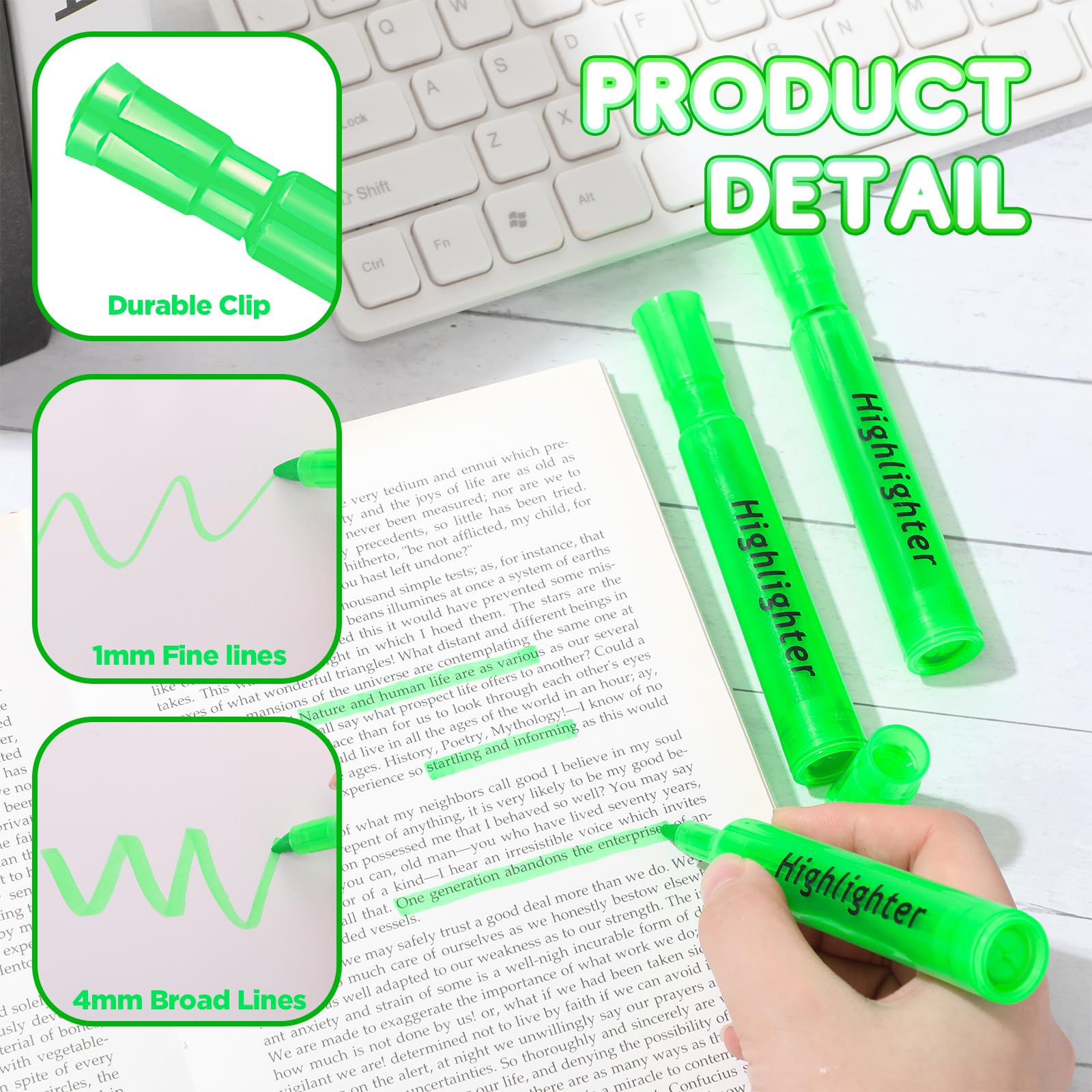 Qilery 72 Pack Tank Highlighters Bulk, Chisel Tip Markers,Green