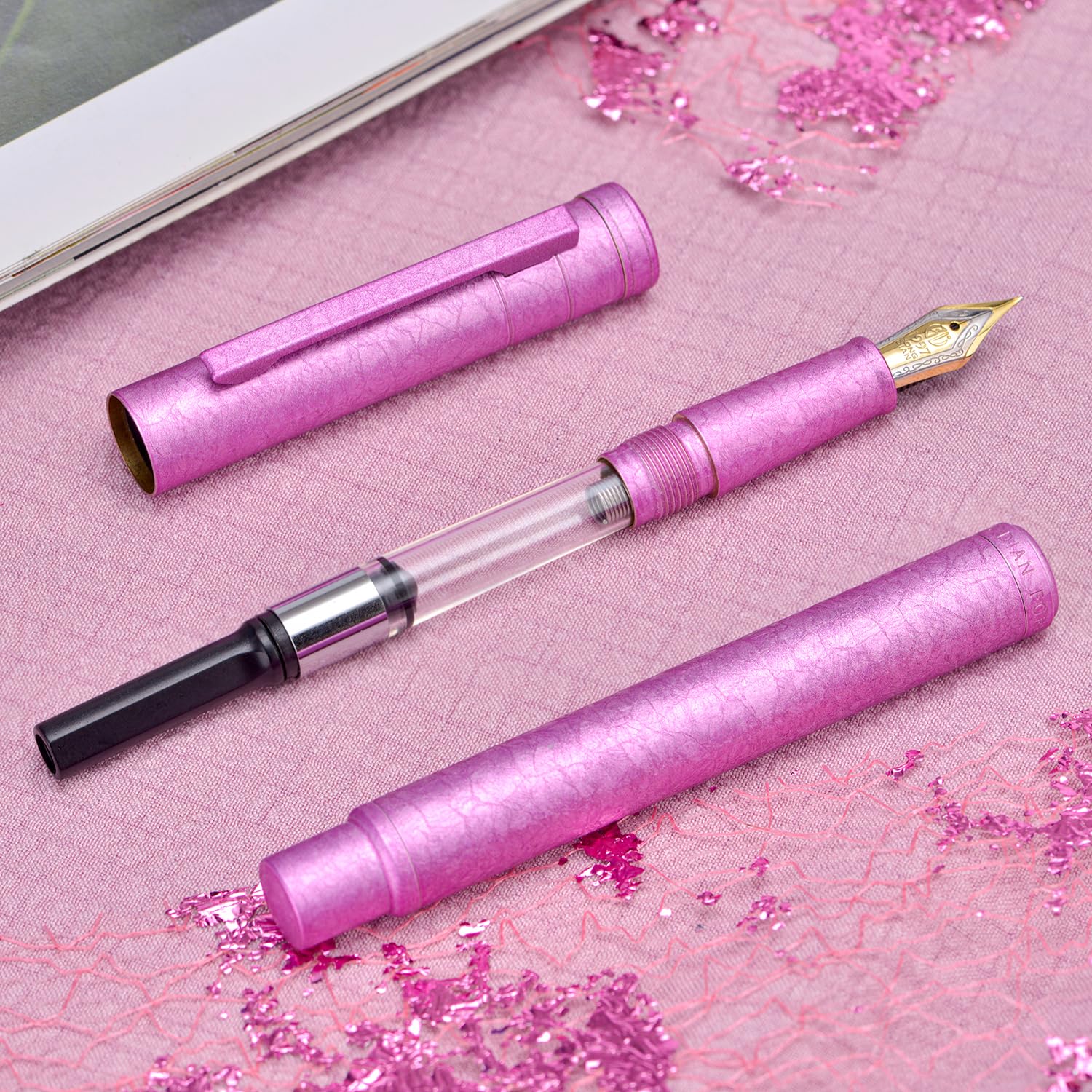 Hongdian 1851 Forest Fountain Pen Pink Ice Flowers, Fine Nib Classic Design with Converter and