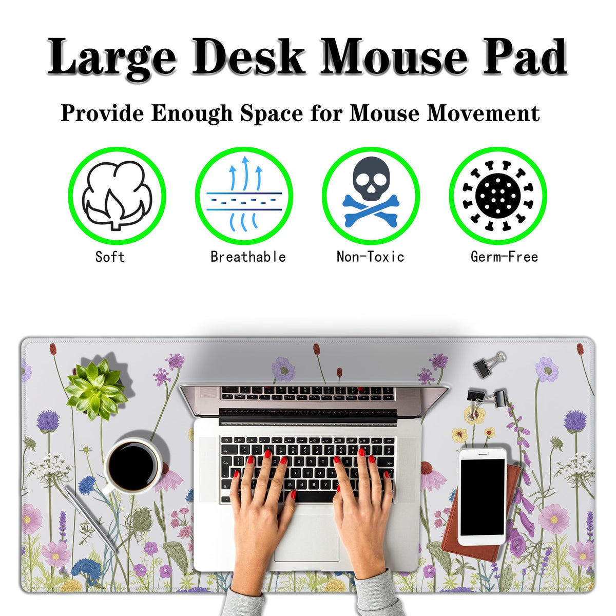 Samgula Desk Mouse Pad Flower Keyboard Mat, Mouse Pads Office Desk Pad, The Mousepad Non-Slip