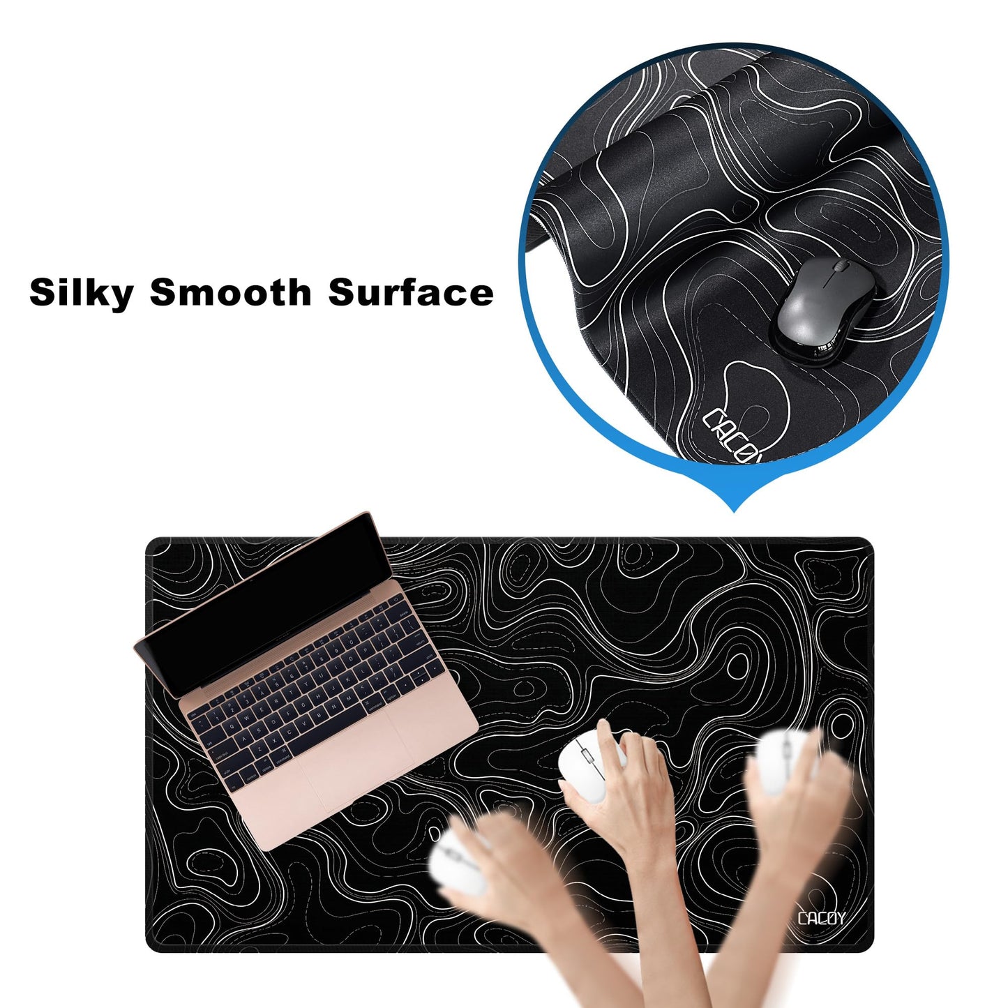 Cacoy 36" x 20" Black Topographic Gaming Mouse Pad Large Computer Mouse Mat