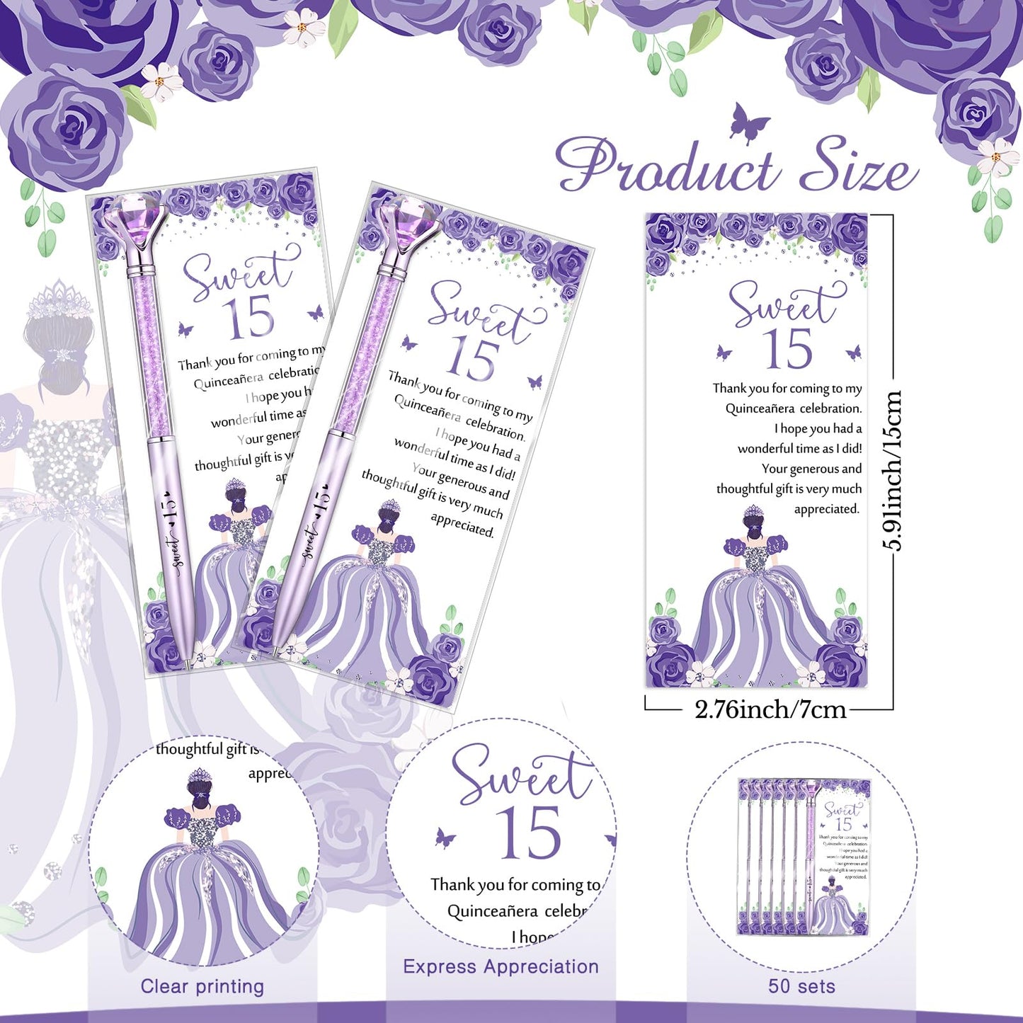 Sayglossy 50 Set Quinceanera Party Favor Sweet Gift, 15th, Purple
