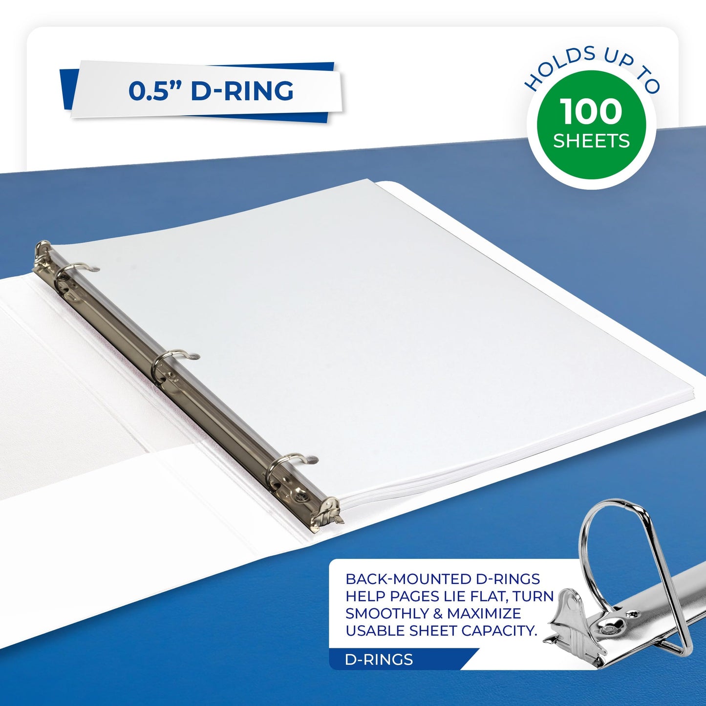 Samsill Durable 0.5 inch 3 Ring Binder, D Ring Binder, 100% Recycled Chipboard, White, 4 Pack