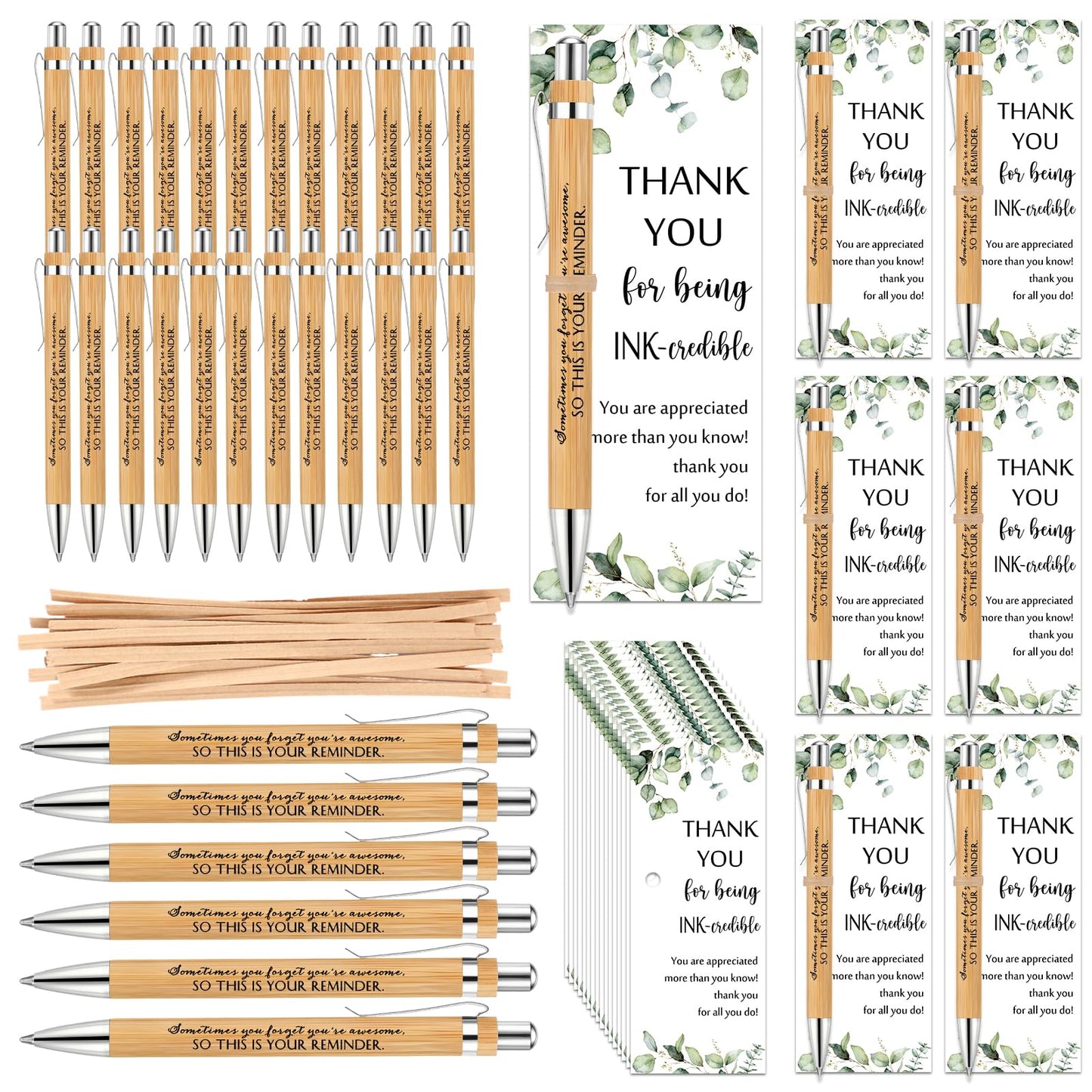 Yeaqee 72 Sets 36 Sets Bamboo Pens with Thank You Card, Your Reminder