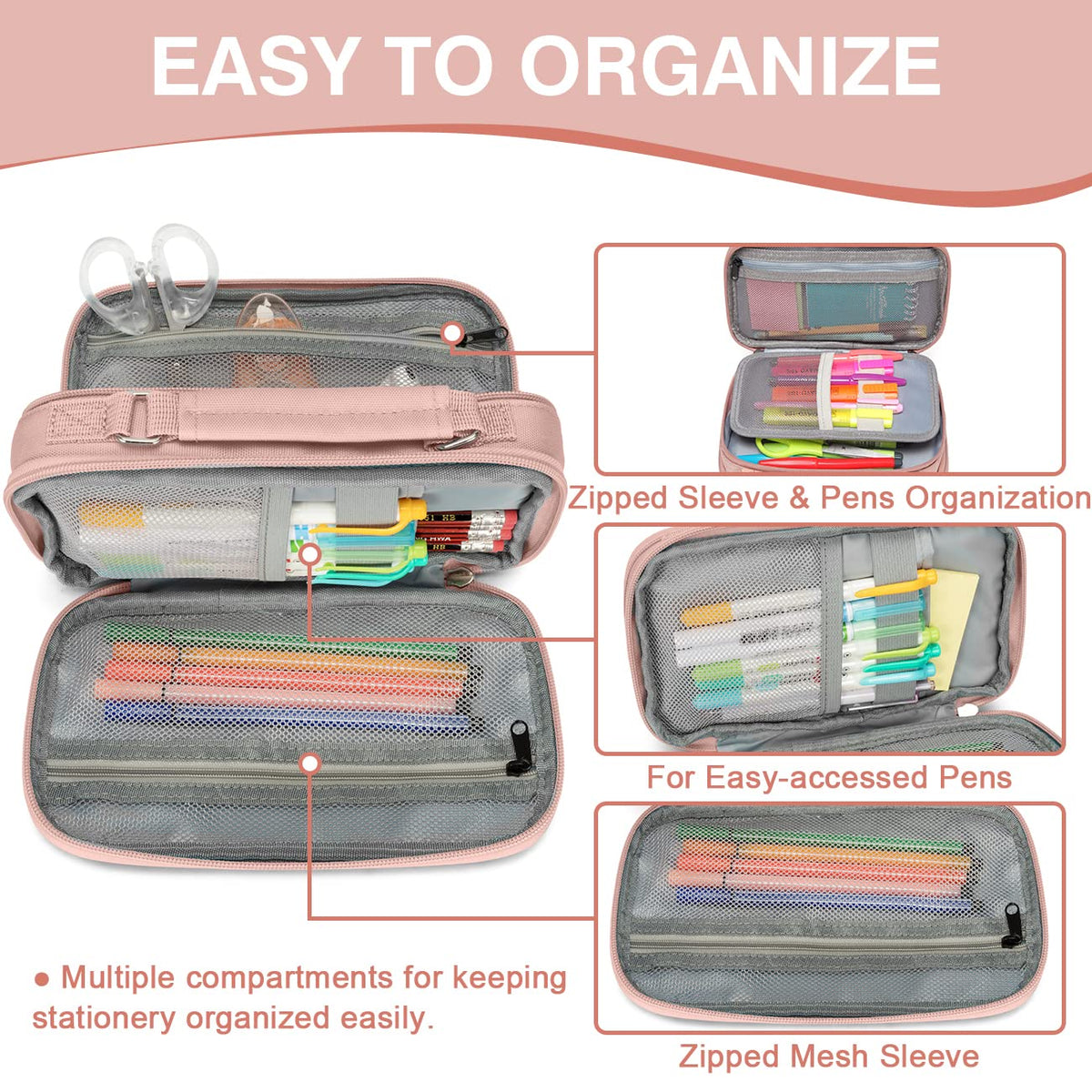 VASCHY Pencil Case, Large Pencil Pouch with Compartments for Middle School,Work,Office Pen